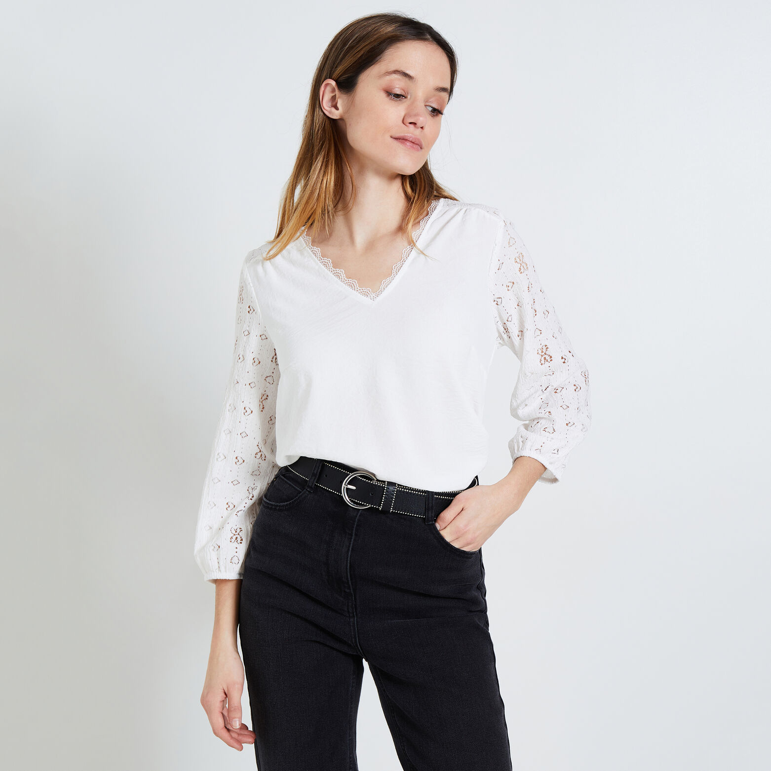 Blouse details ajourés femme