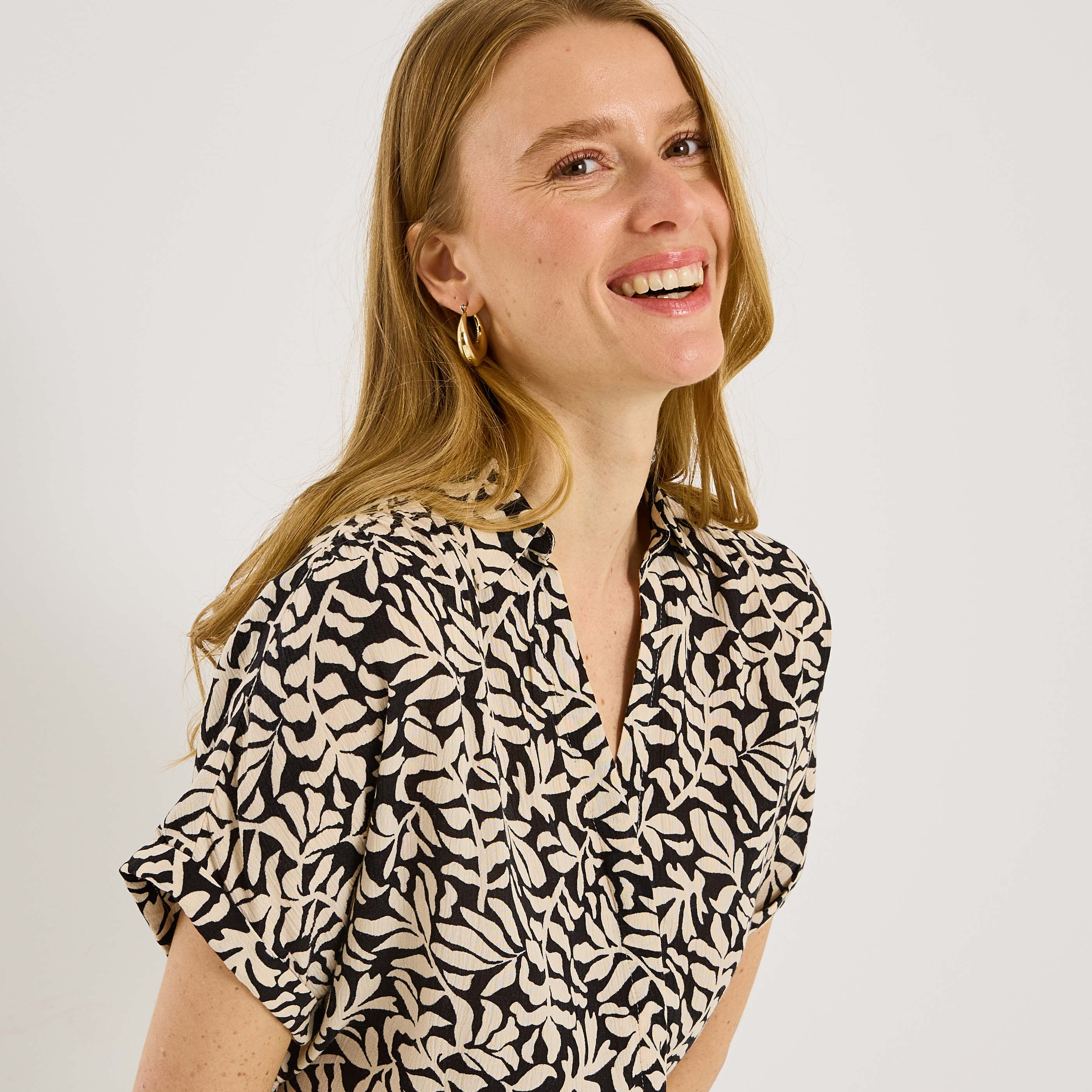 Chemise fluide imprim&eacute; bicolore femme