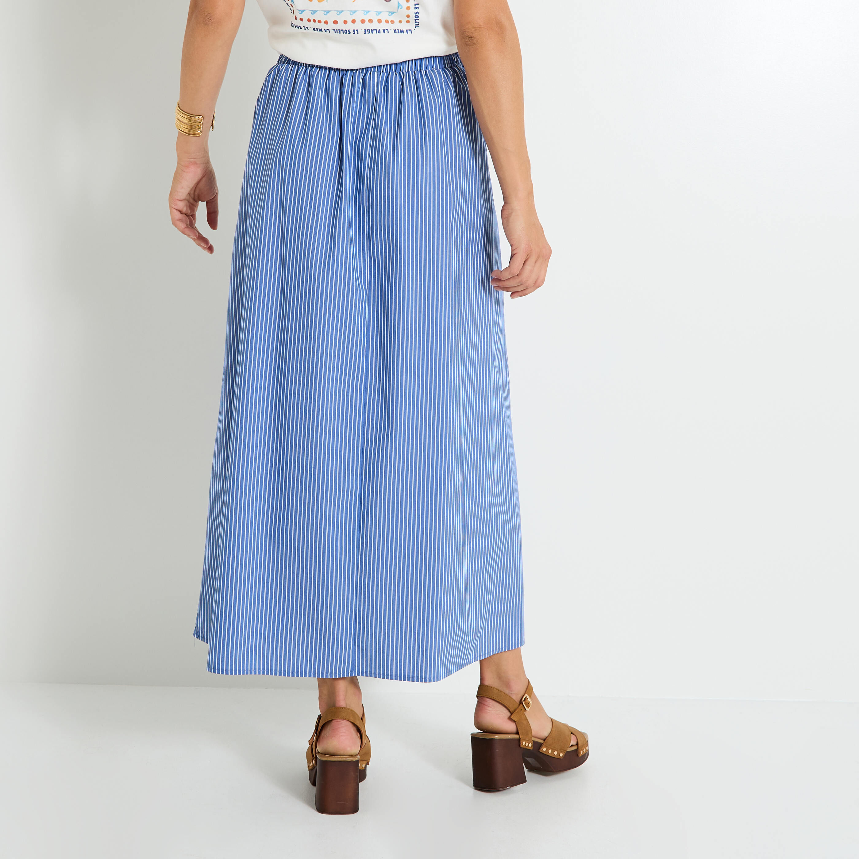 Jupe longue ray&eacute;e en popeline