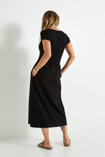 Robe évasée bi-matière à poches 