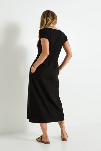 Robe évasée bi-matière à poches 