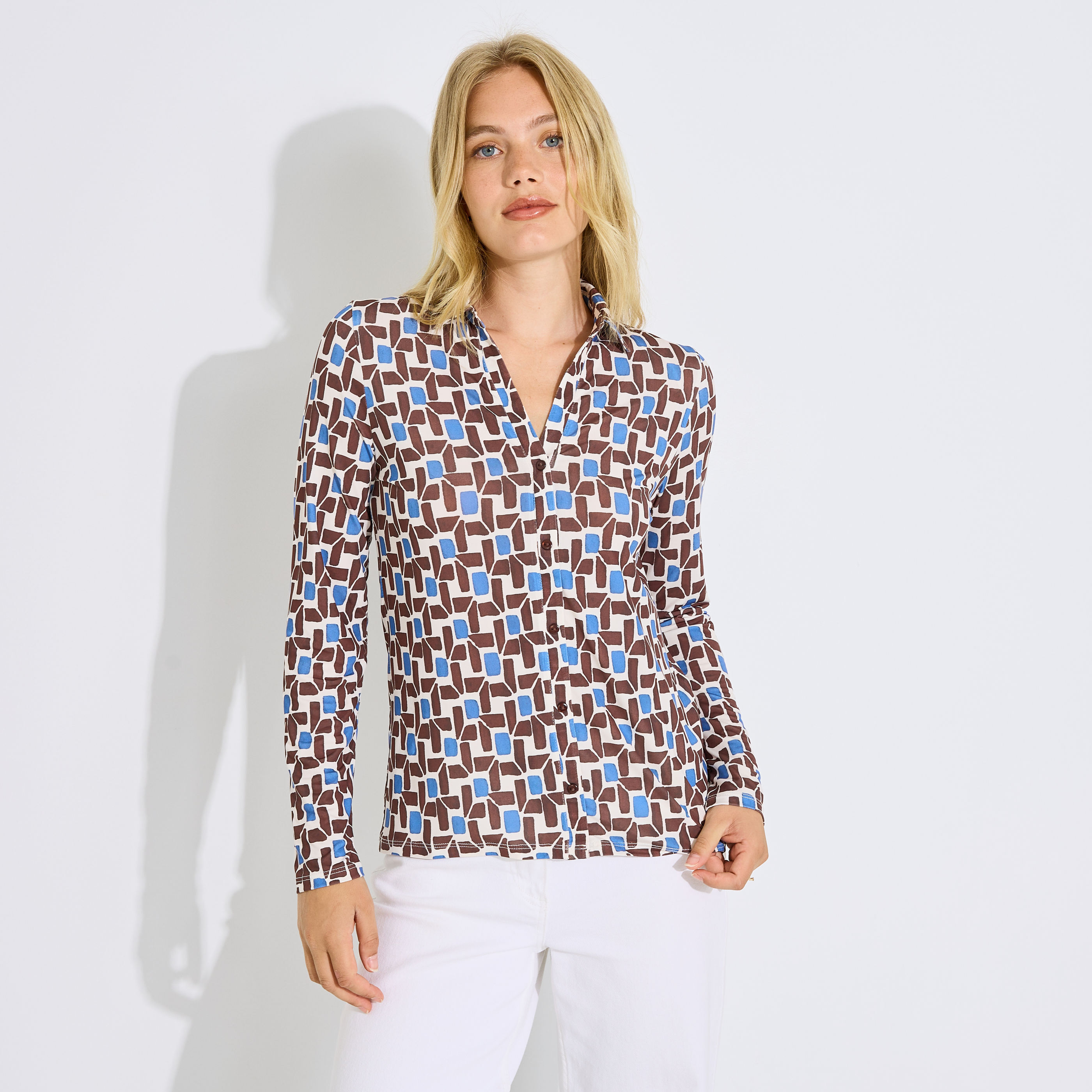Chemise en maille fluide imprim&eacute;e femme
