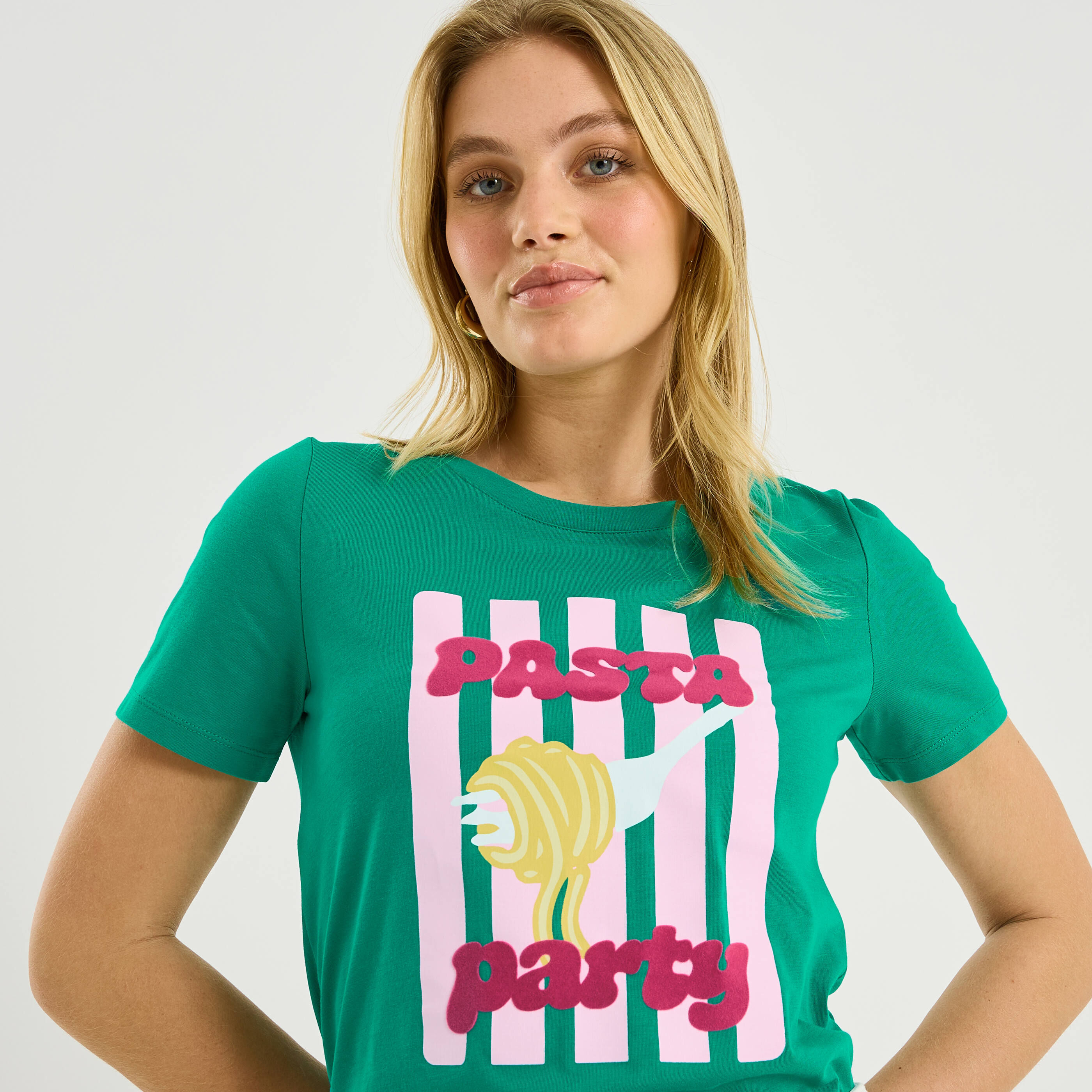 T-shirt col rond imprim&eacute; pasta femme