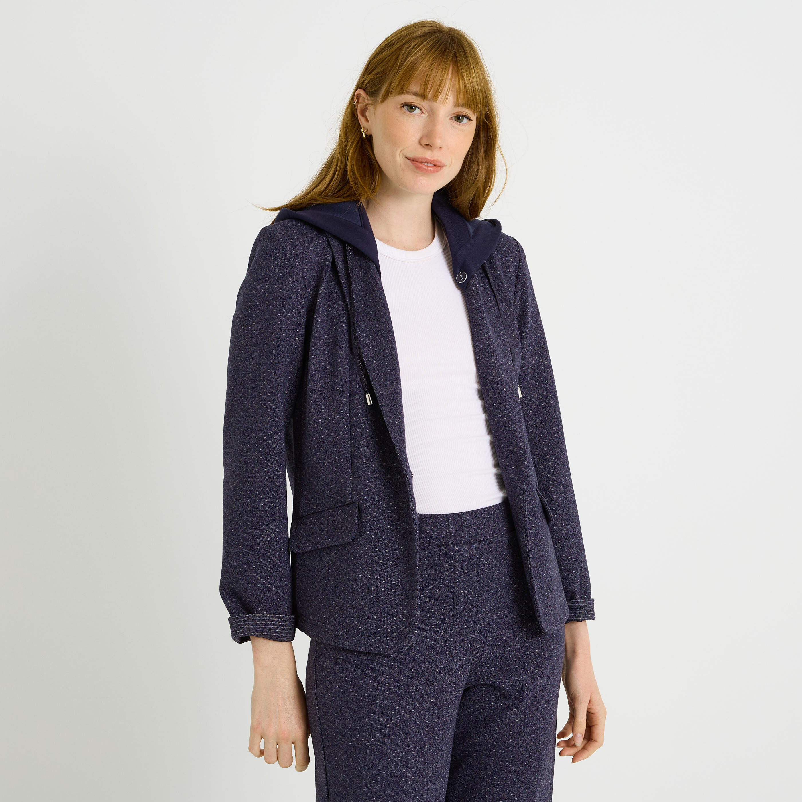 Blazer en maille capuche amovible femme