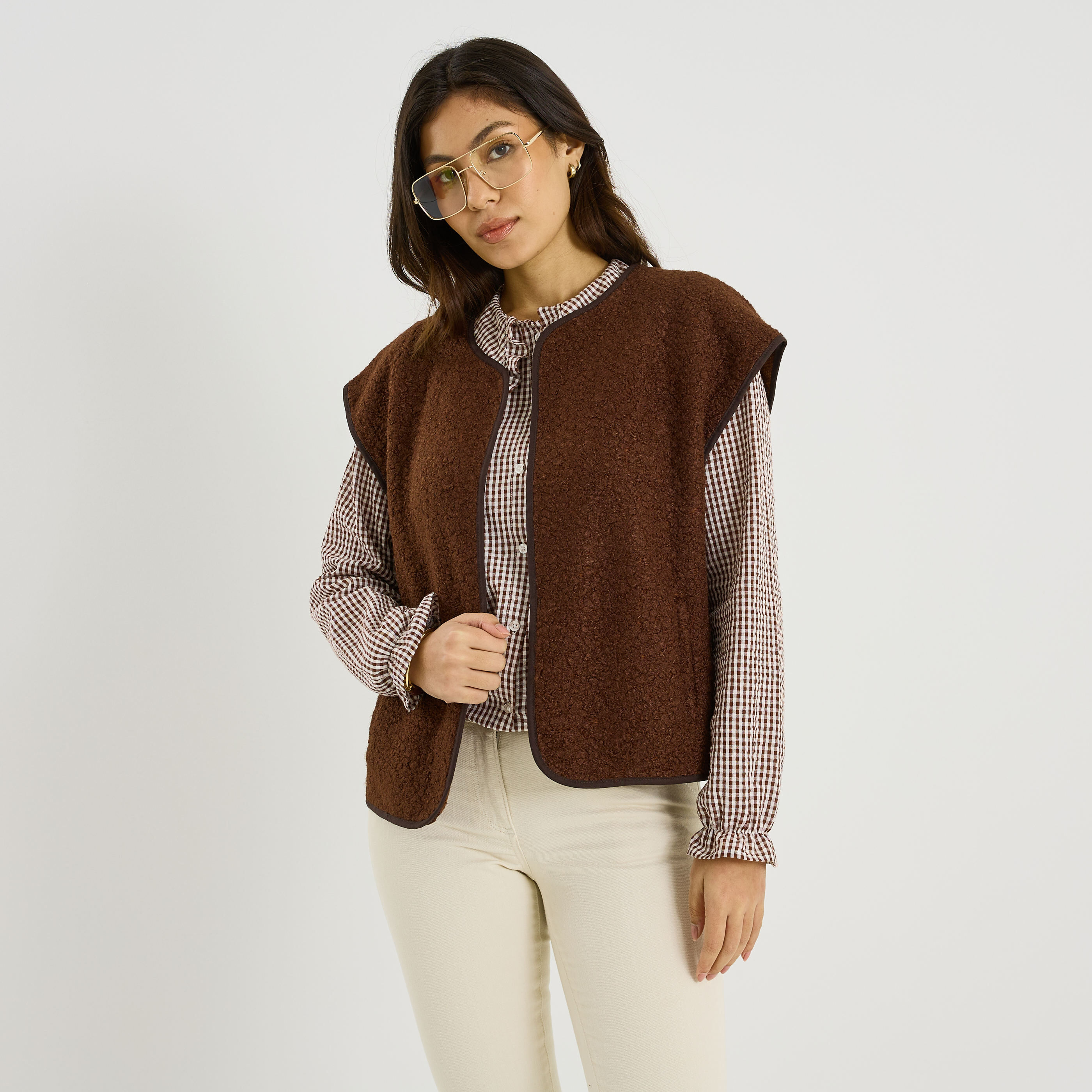 Gilet sans manches en bouclette femme 