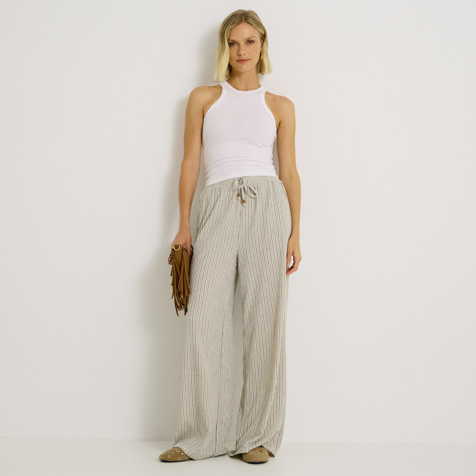 Pantalon fluide rayé femme