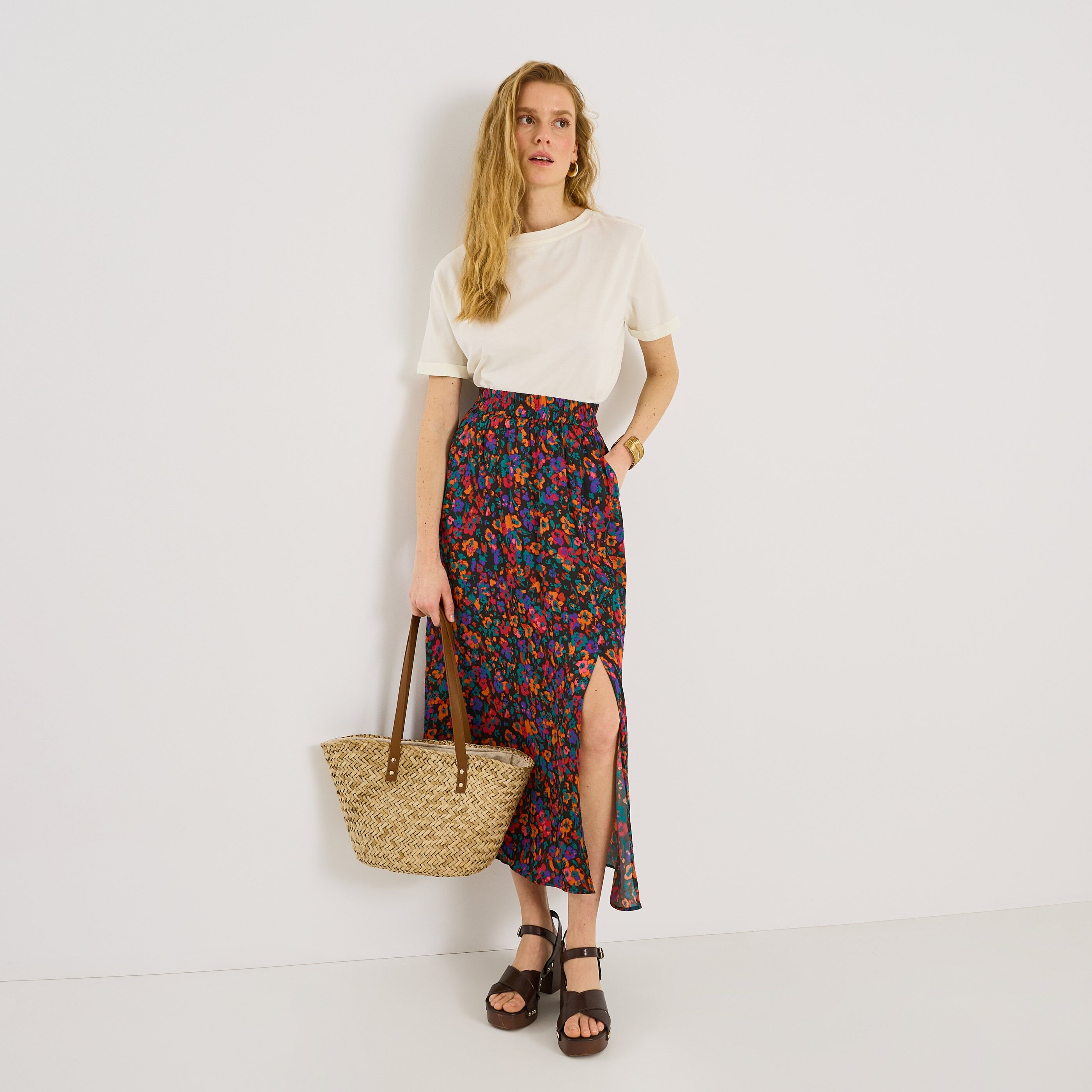 Jupe longue imprim&eacute; floral