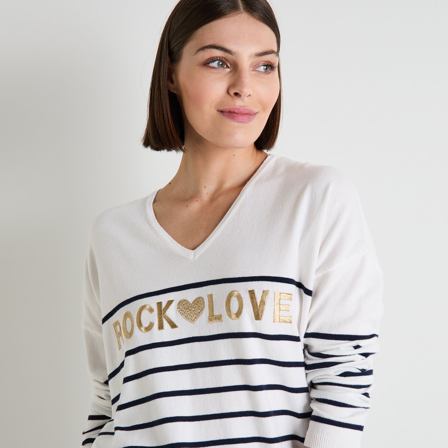 Pull col V femme