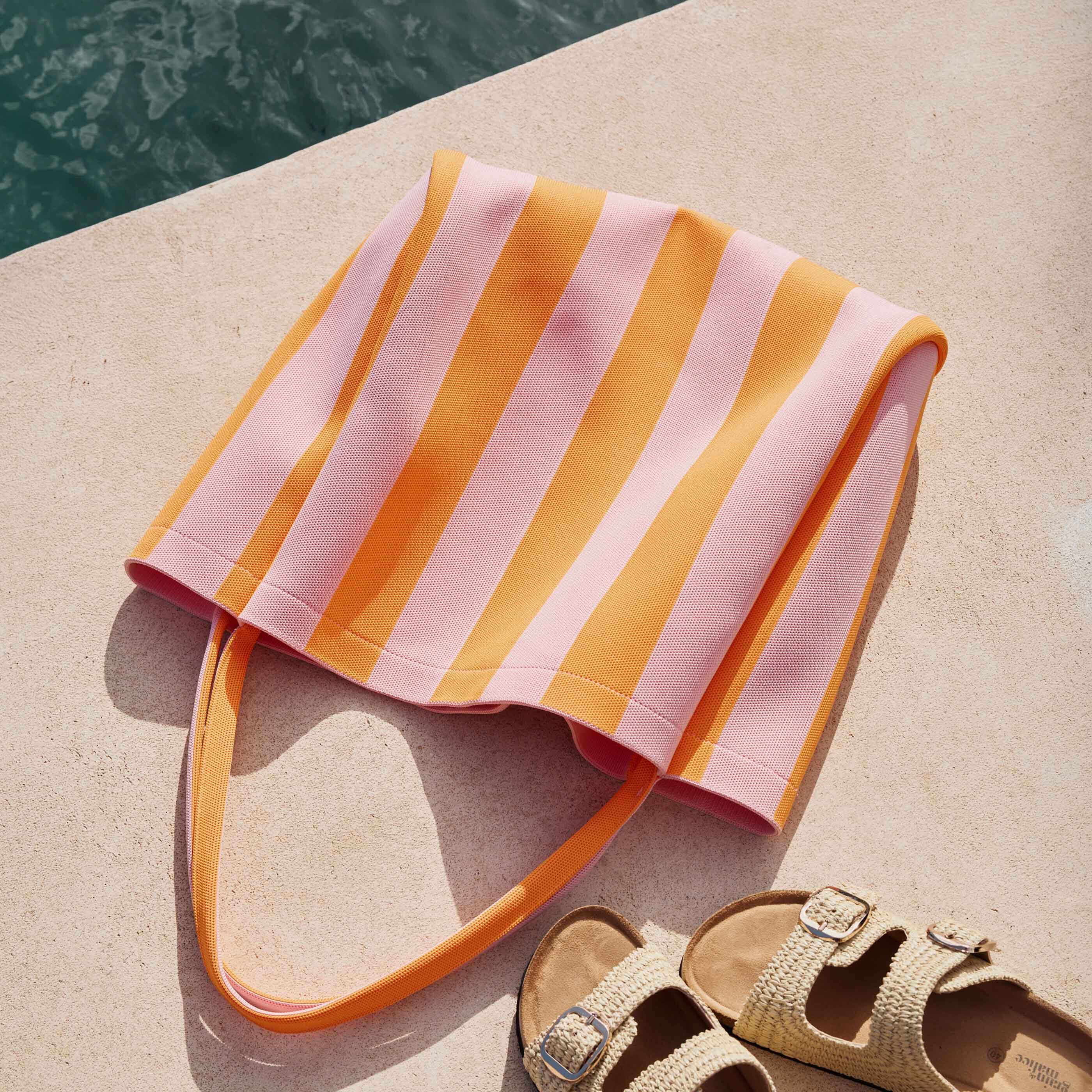Grand sac de plage ray&eacute; bicolore femme