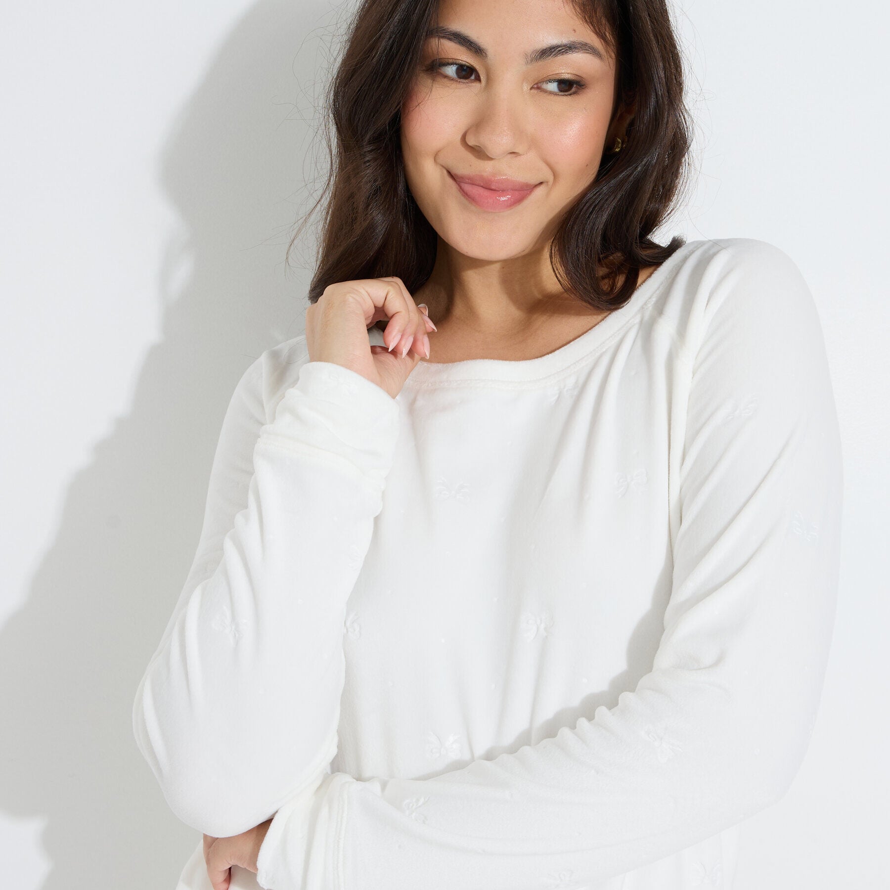 Haut de pyjama en velours &agrave; n&oelig;uds femme