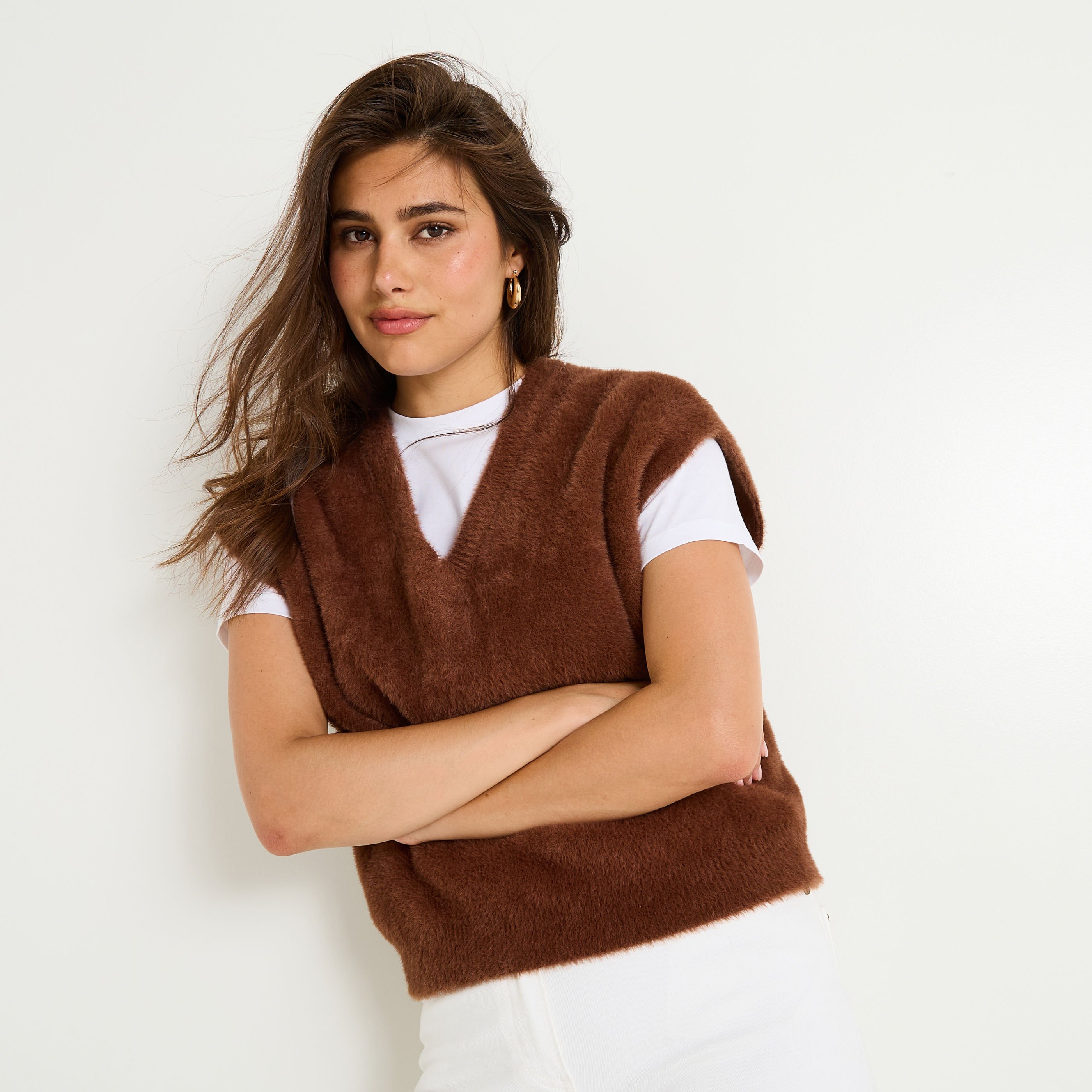 Pull sans manches fluffy femme