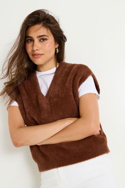 Pull sans manches fluffy femme