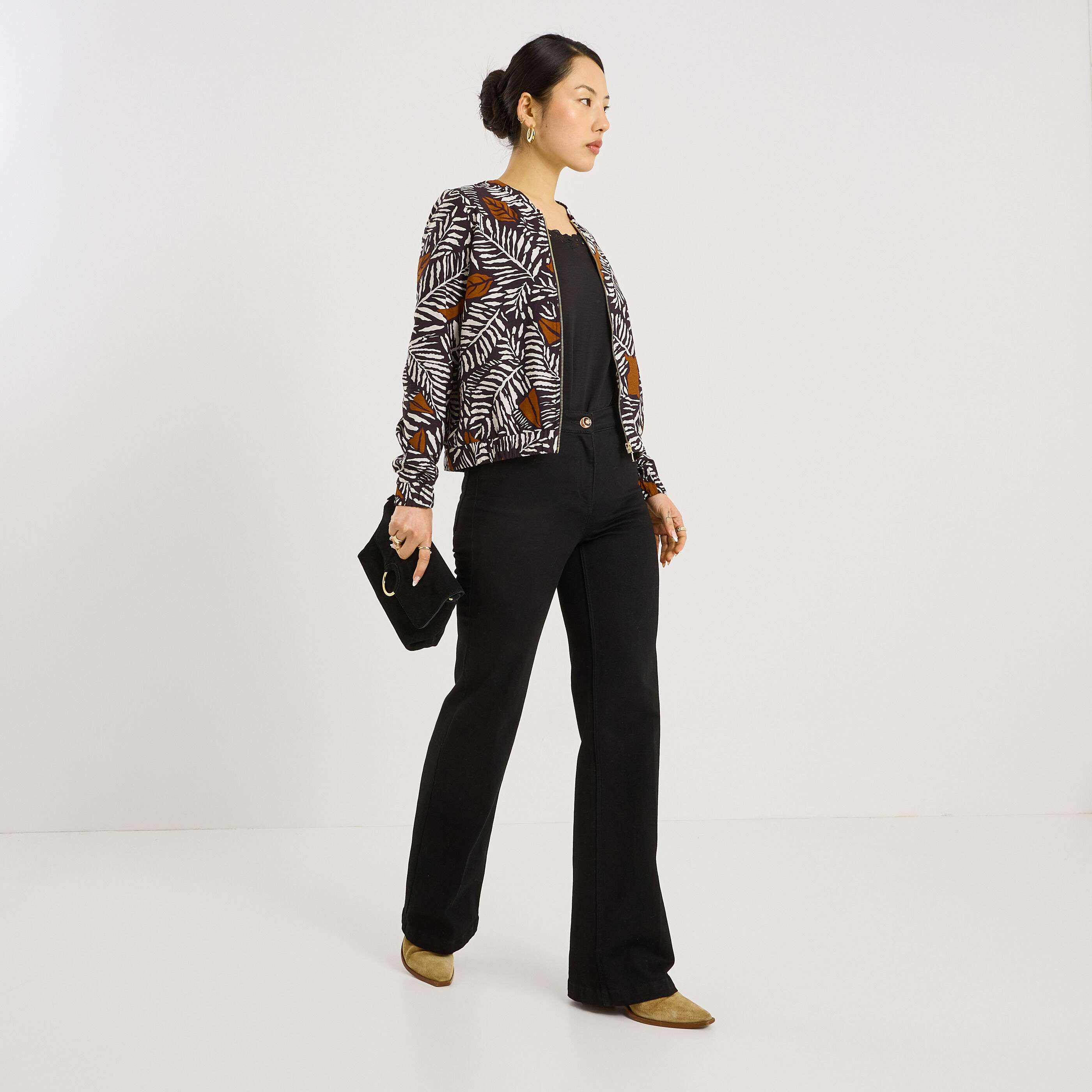 Veste bomber imprim&eacute; feuillage femme