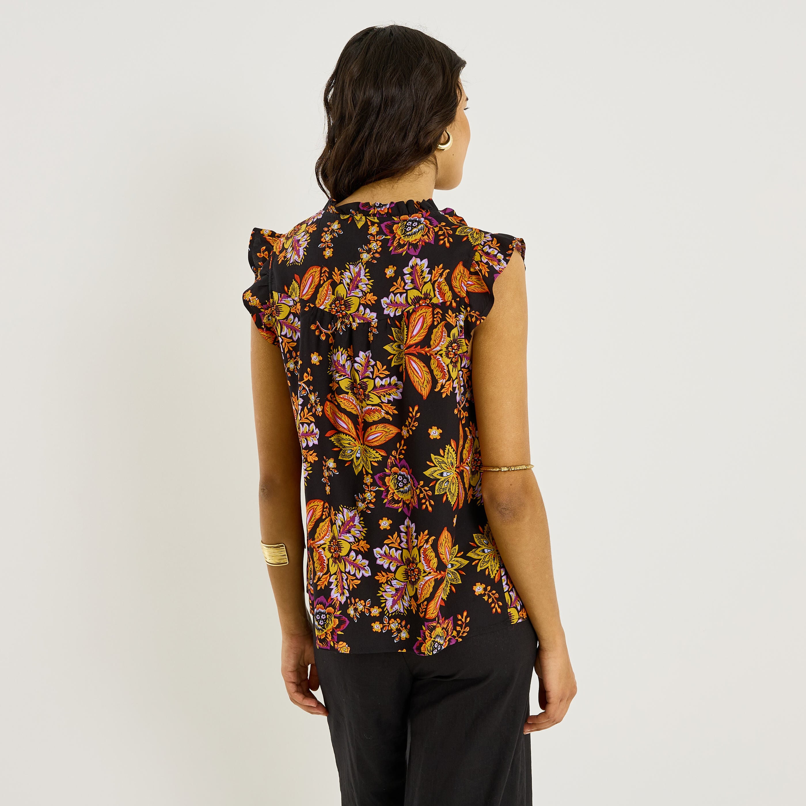 Blouse sans manches imprim&eacute; floral femme