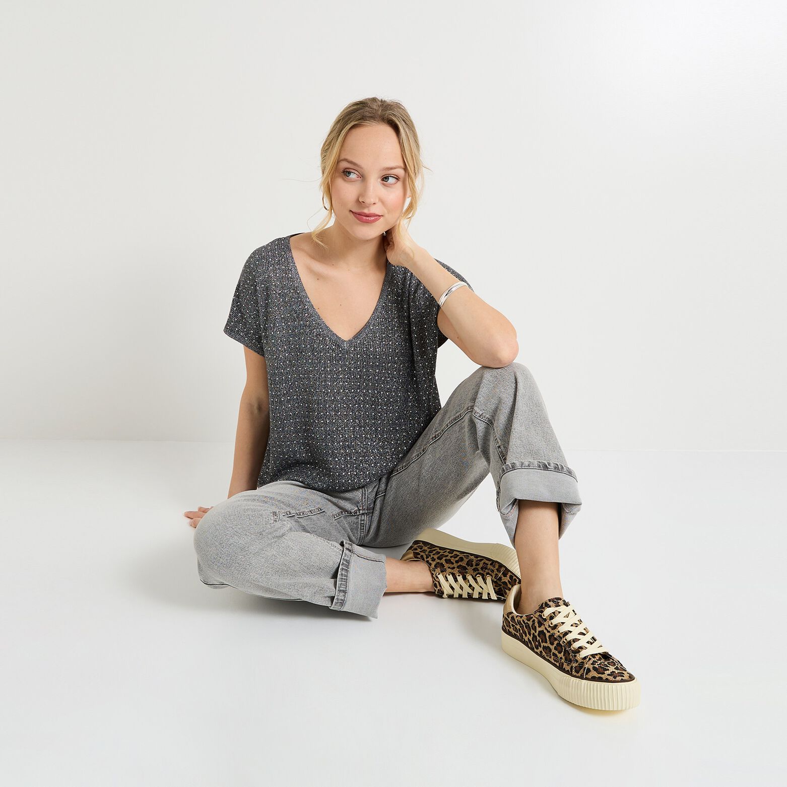 Pull col V femme