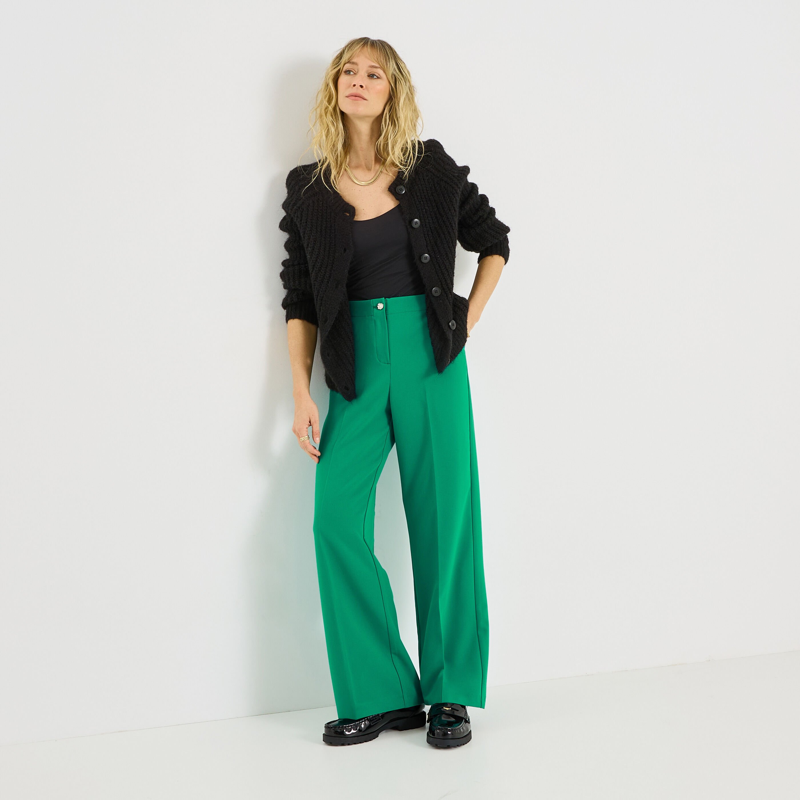 Pantalon large taille &eacute;lastiqu&eacute;e femme