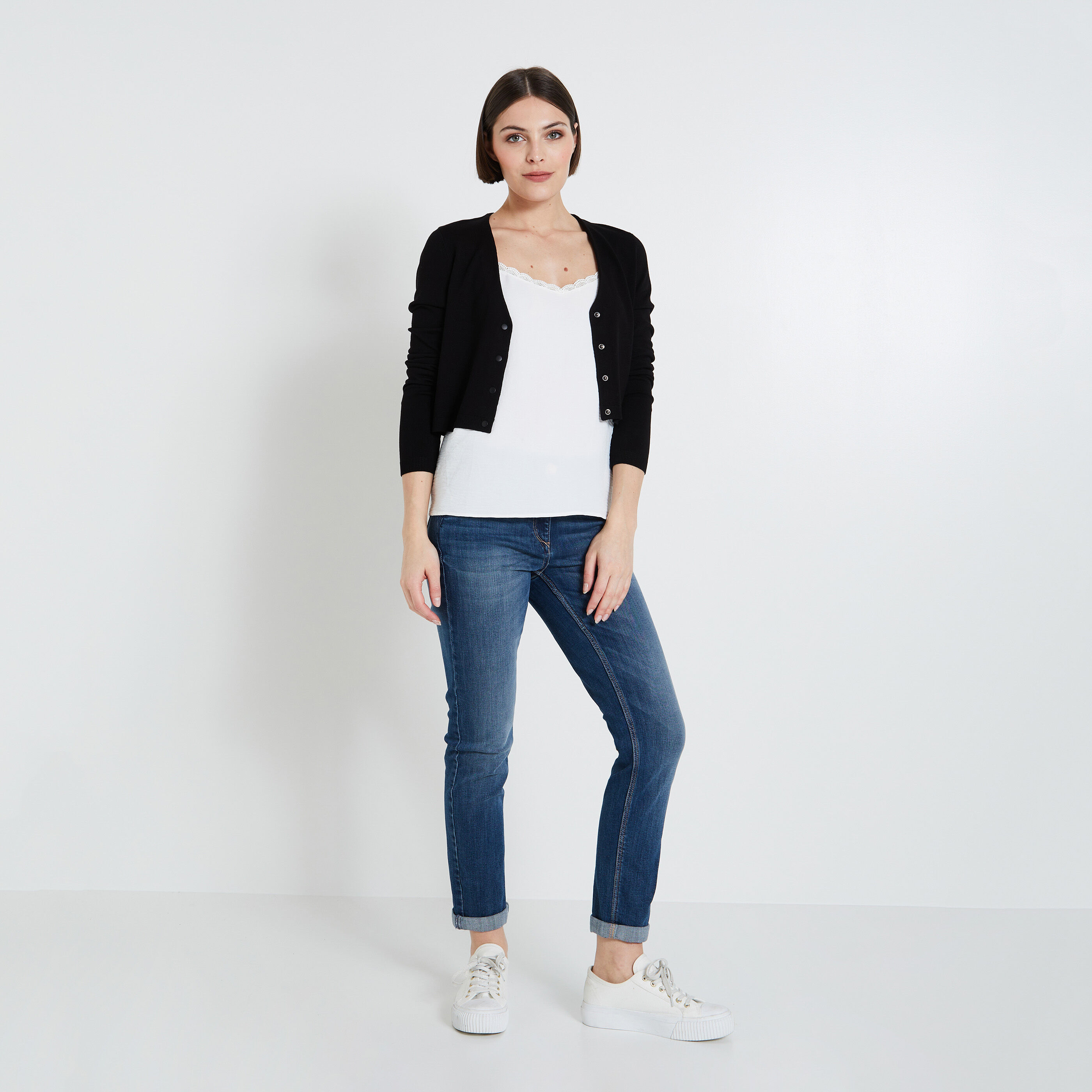 Gilet court boutonne femme NOIR Graindemalice