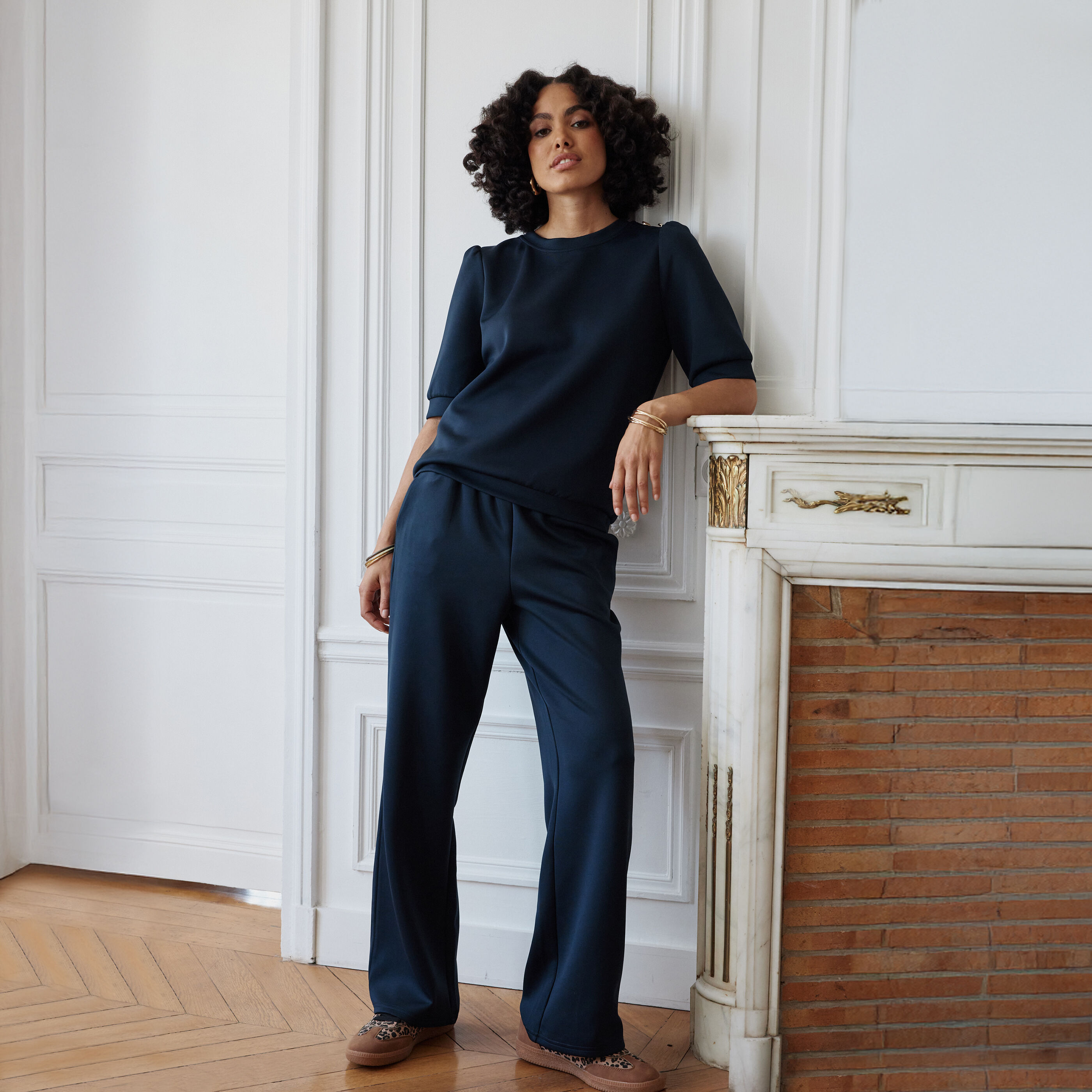 Pantalon large en maille femme