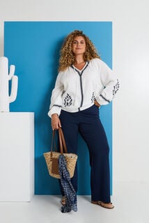 Blouse col V brodée femme