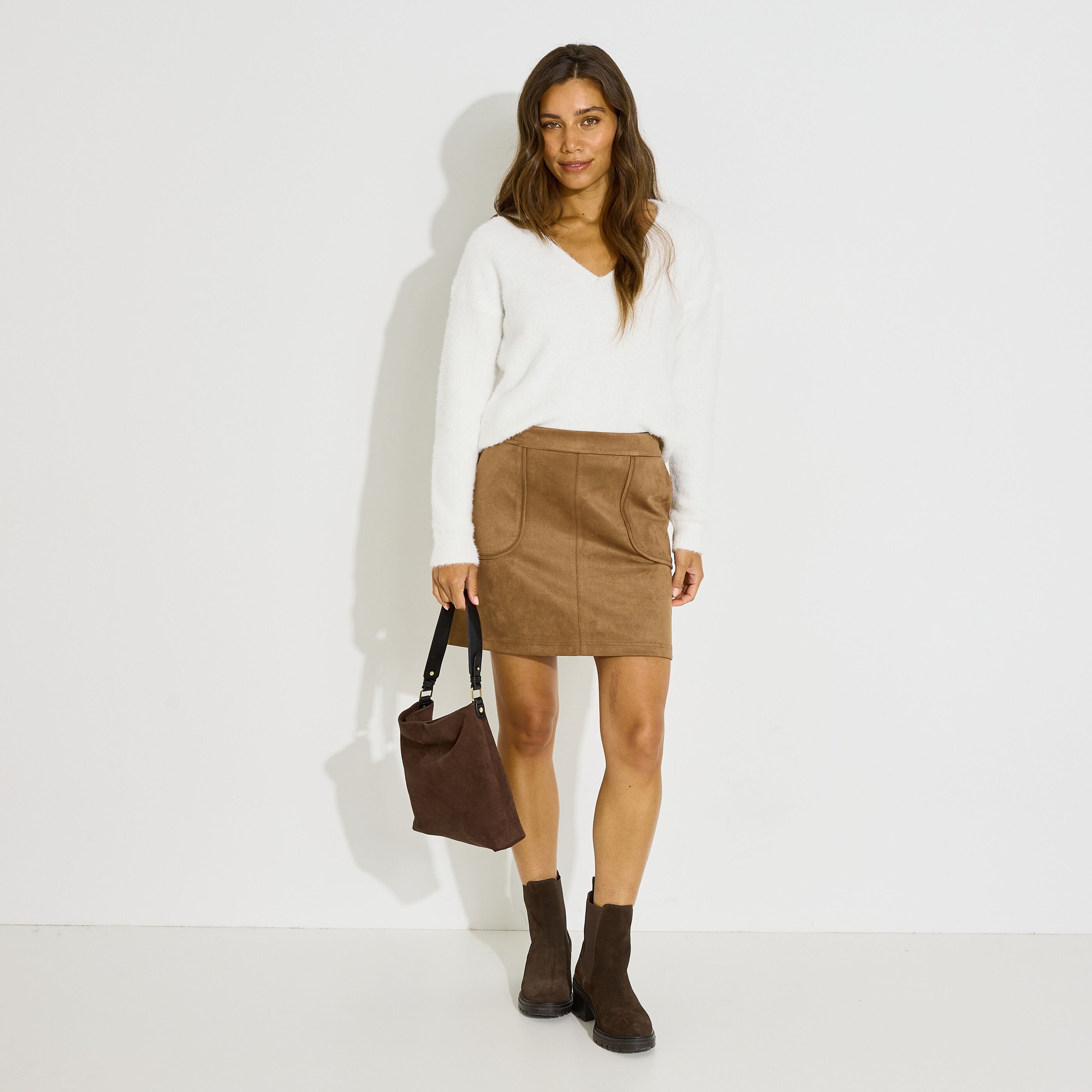 Pull doux manches longues col V femme