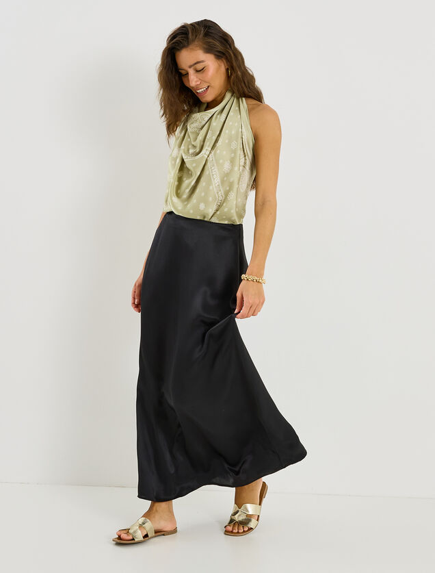Jupe longue &eacute;vas&eacute;e en satin