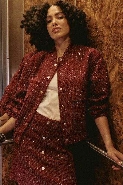 Blouson en tweed pailleté femme
