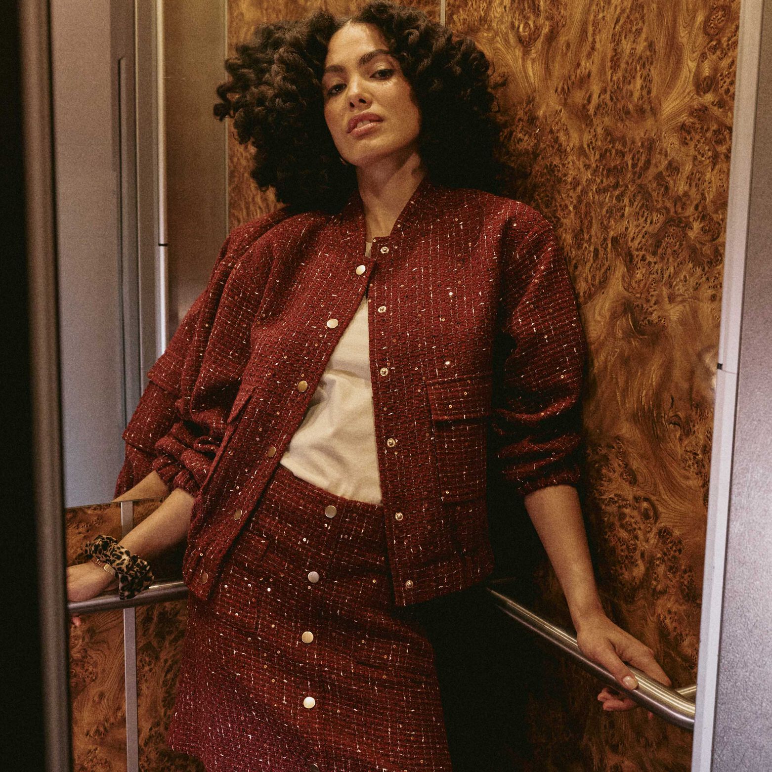 Blouson en tweed pailleté femme BORDEAUX Graindemalice