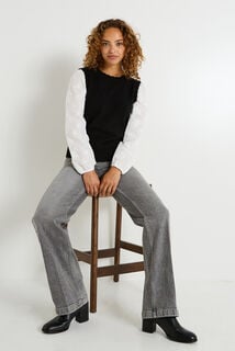 Pull bi-matière col rond femme