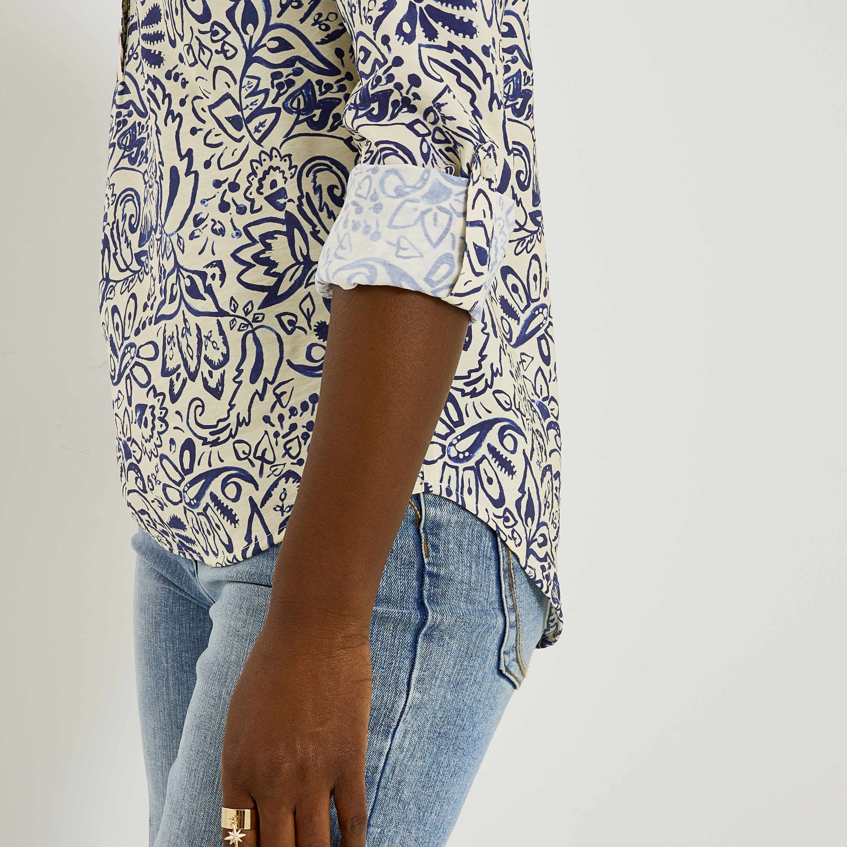 Blouse bicolore imprim&eacute; floral femme