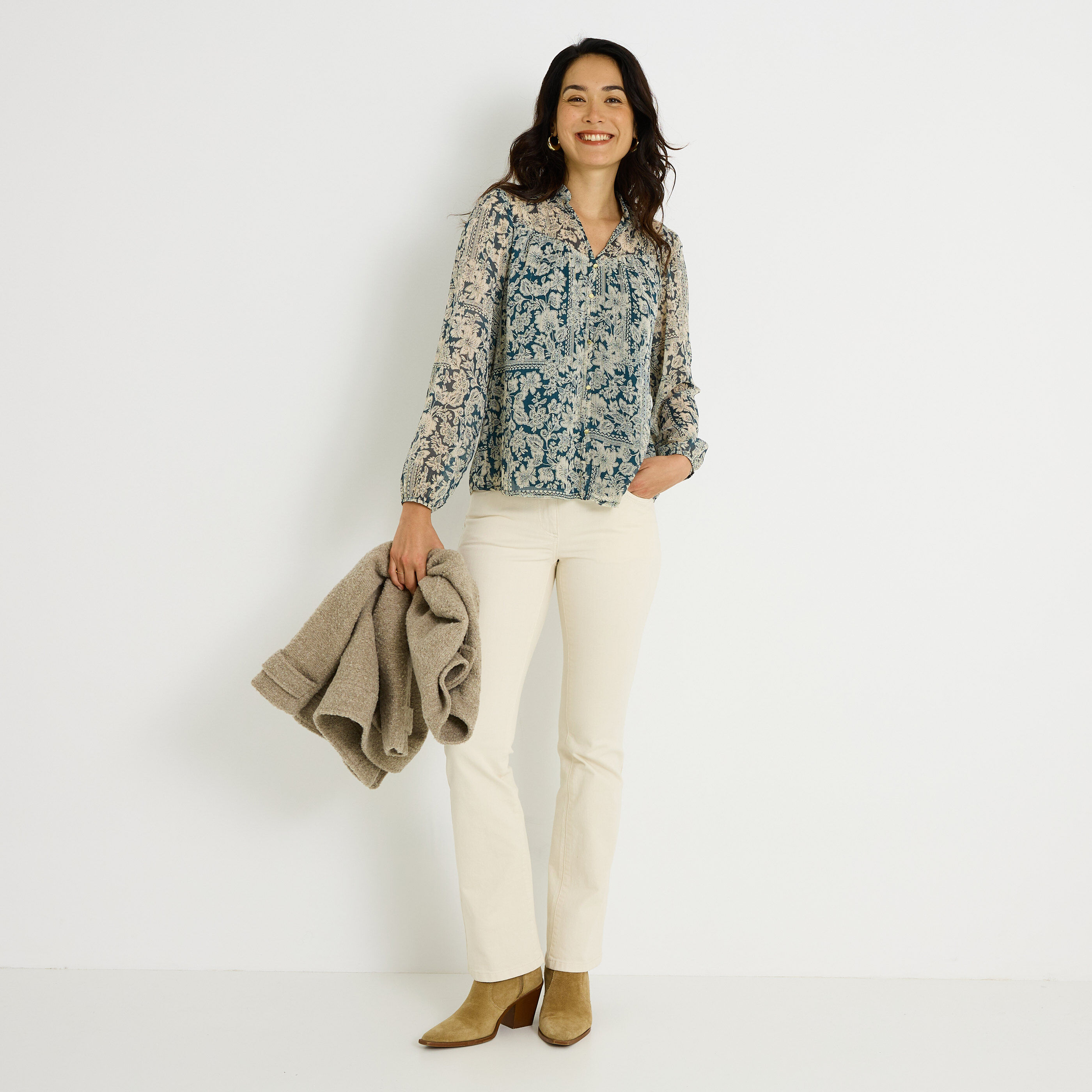 Blouse en voile imprim&eacute; fleuri femme