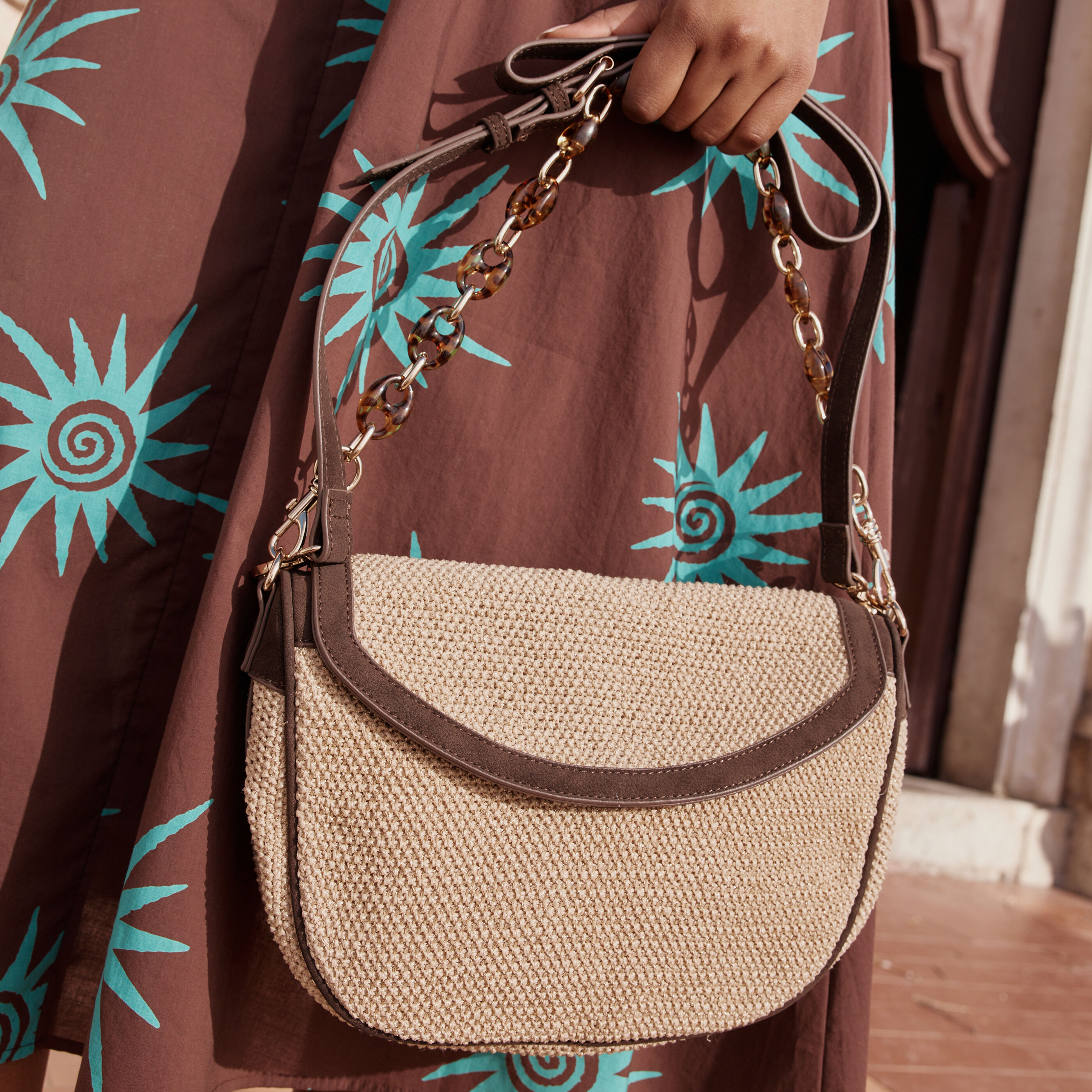 Sac tress&eacute; demi-lune femme