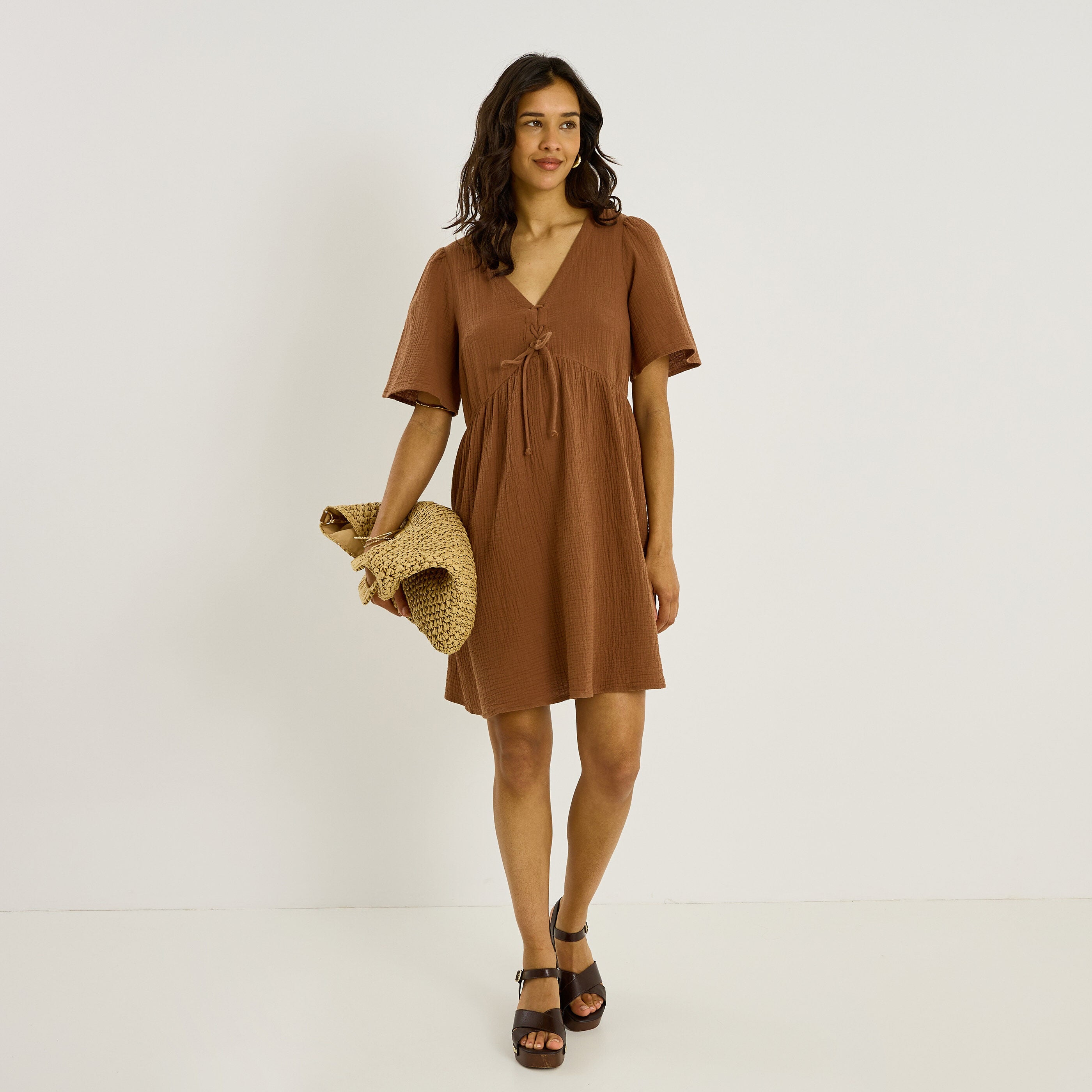 Robe courte en gaze de coton