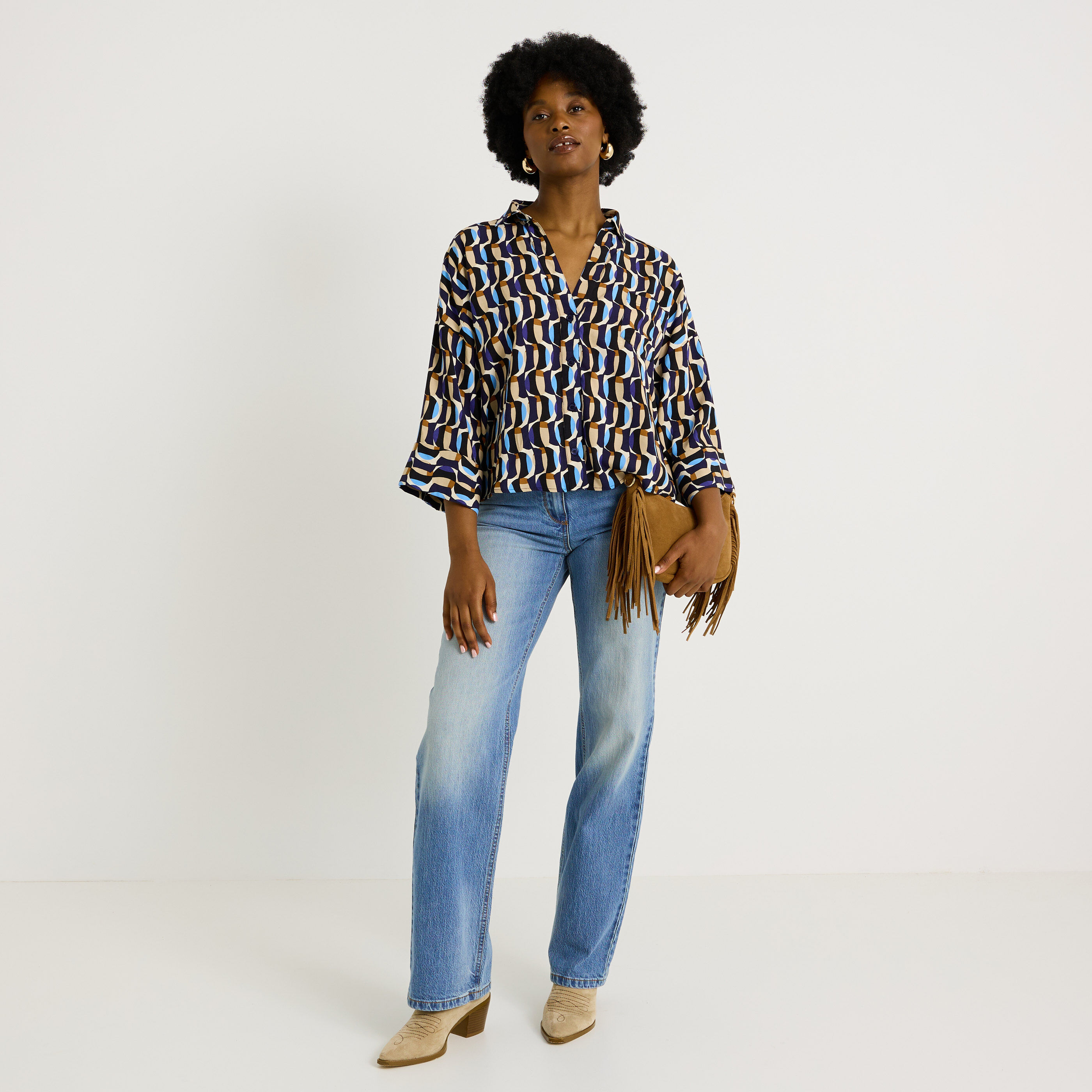 Chemise imprim&eacute;e manches 3/4 femme