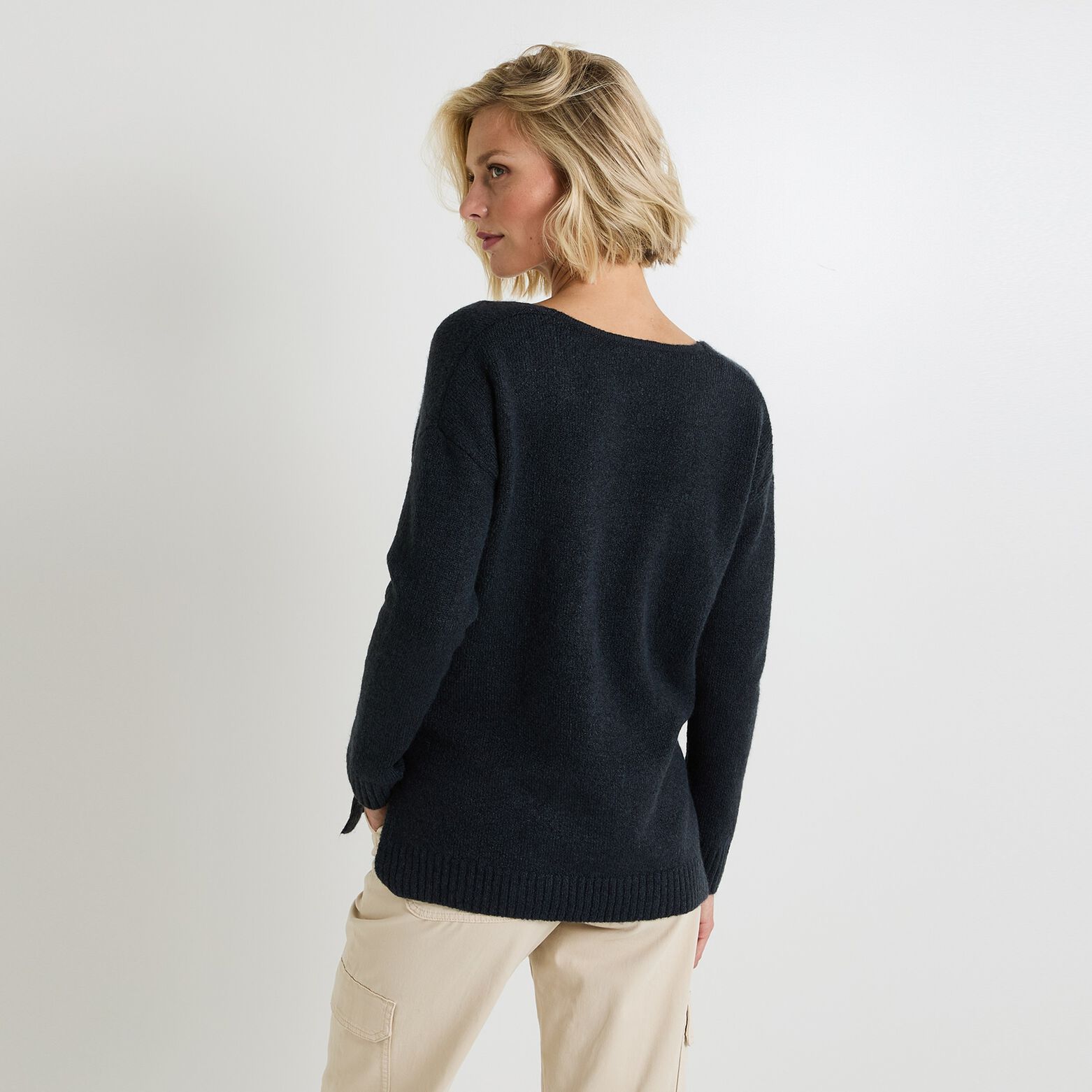 Pull col V femme