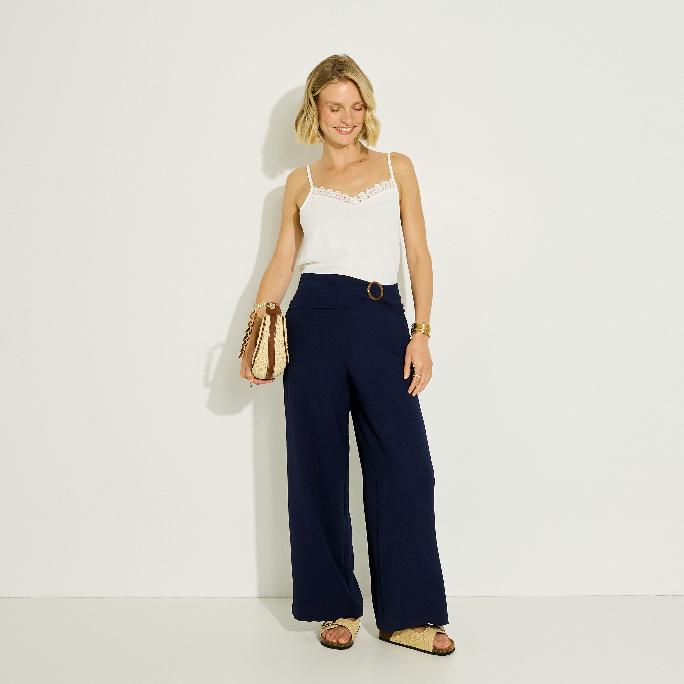 Pantalon fluide drap&eacute; femme
