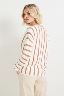Pull col V à rayures femme