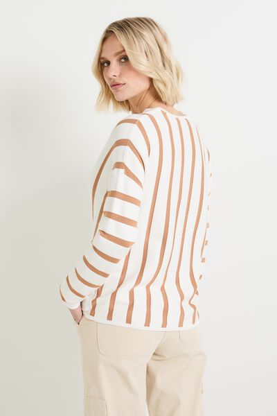 Pull col V à rayures femme