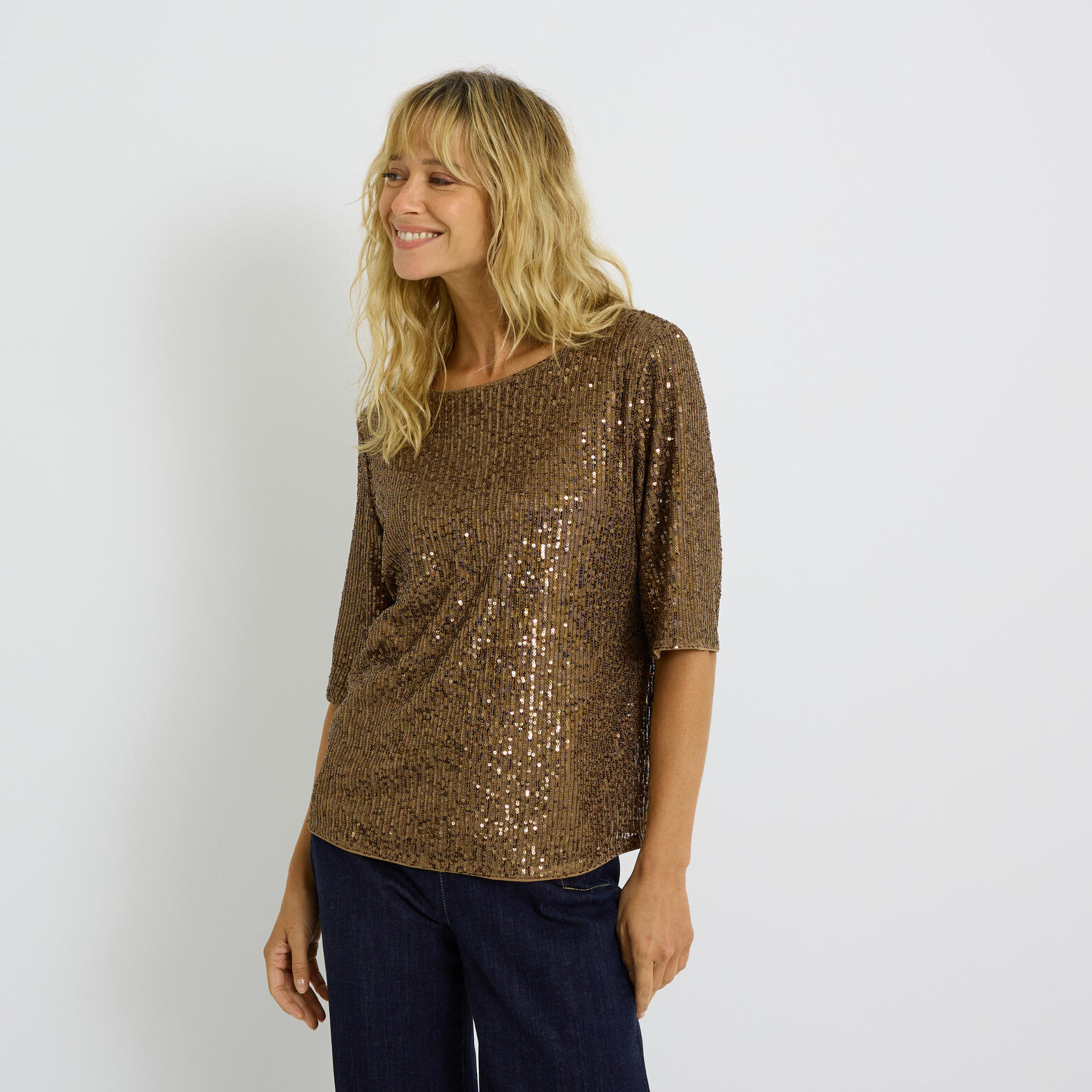 T-shirt à sequins manches courtes femme
