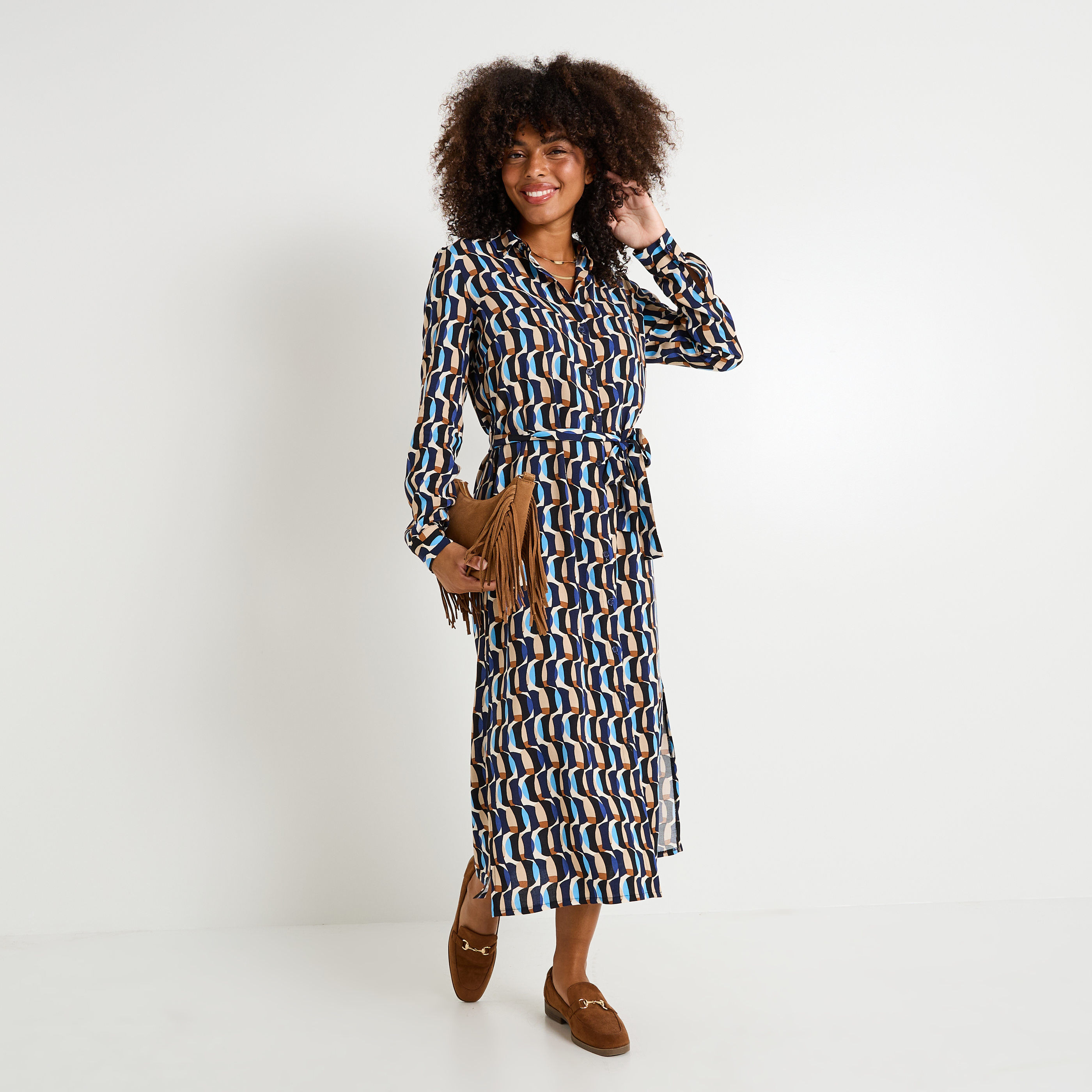 Robe chemise longue imprim&eacute;e