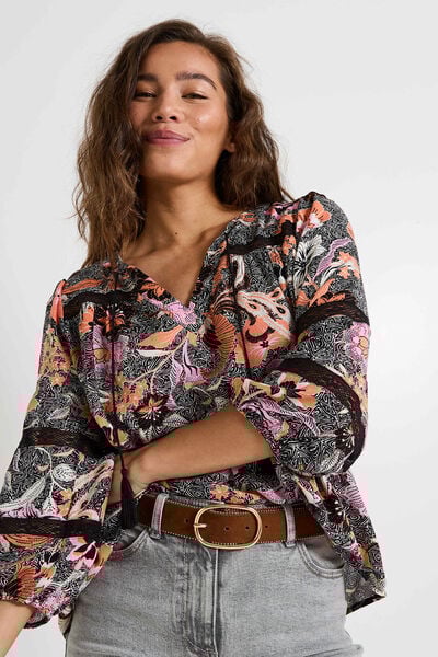 Blouse col V imprimée femme