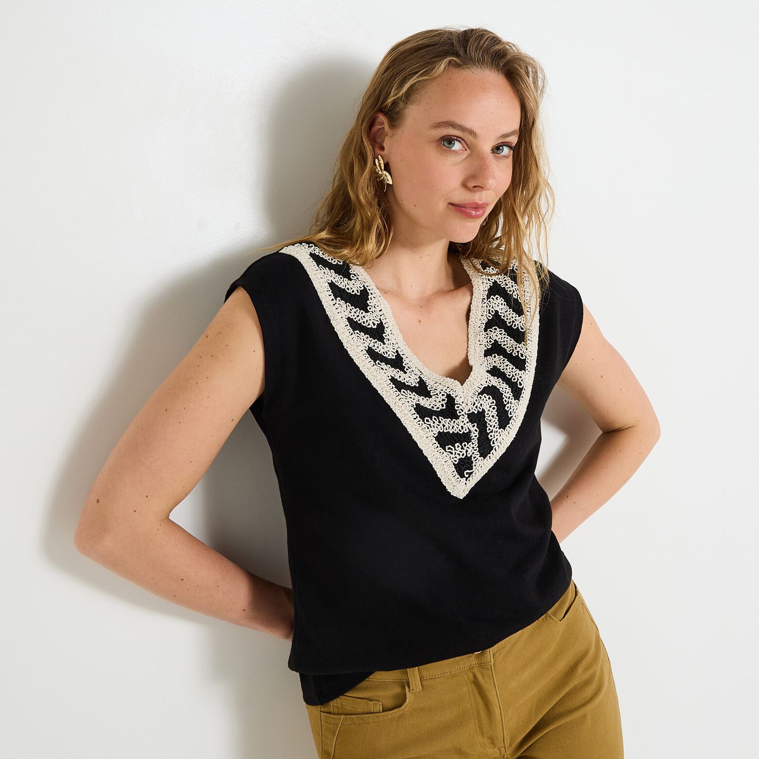 T-shirt col V femme