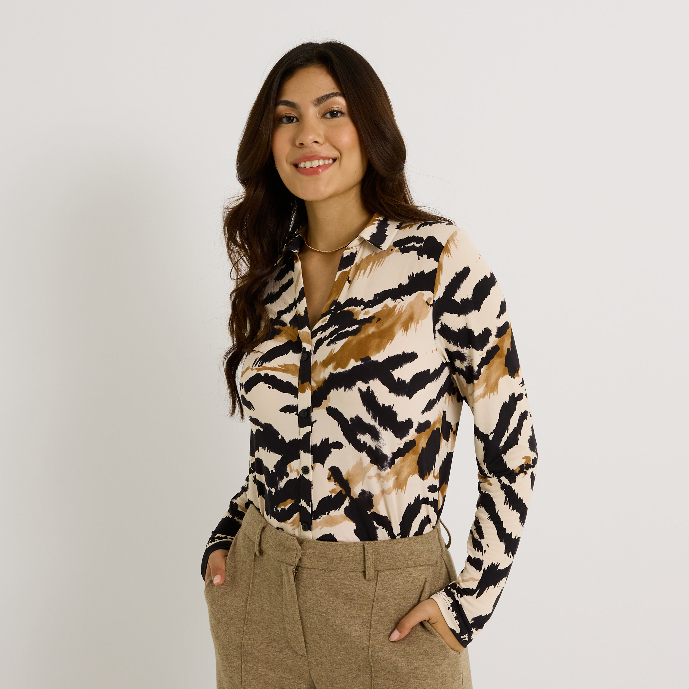 Chemise en maille imprim&eacute;e femme