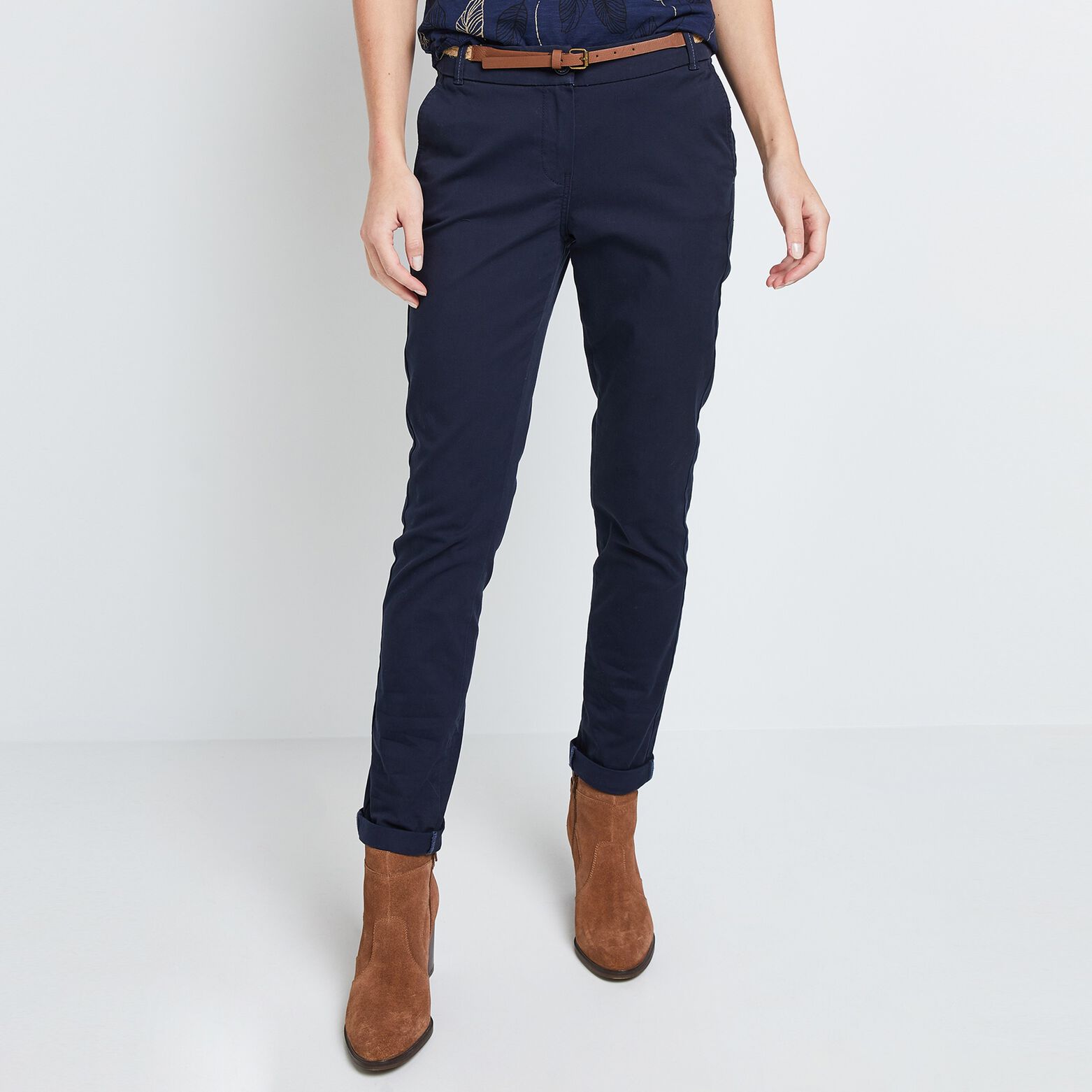 Pantalon chino avec ceinture femme MARINE