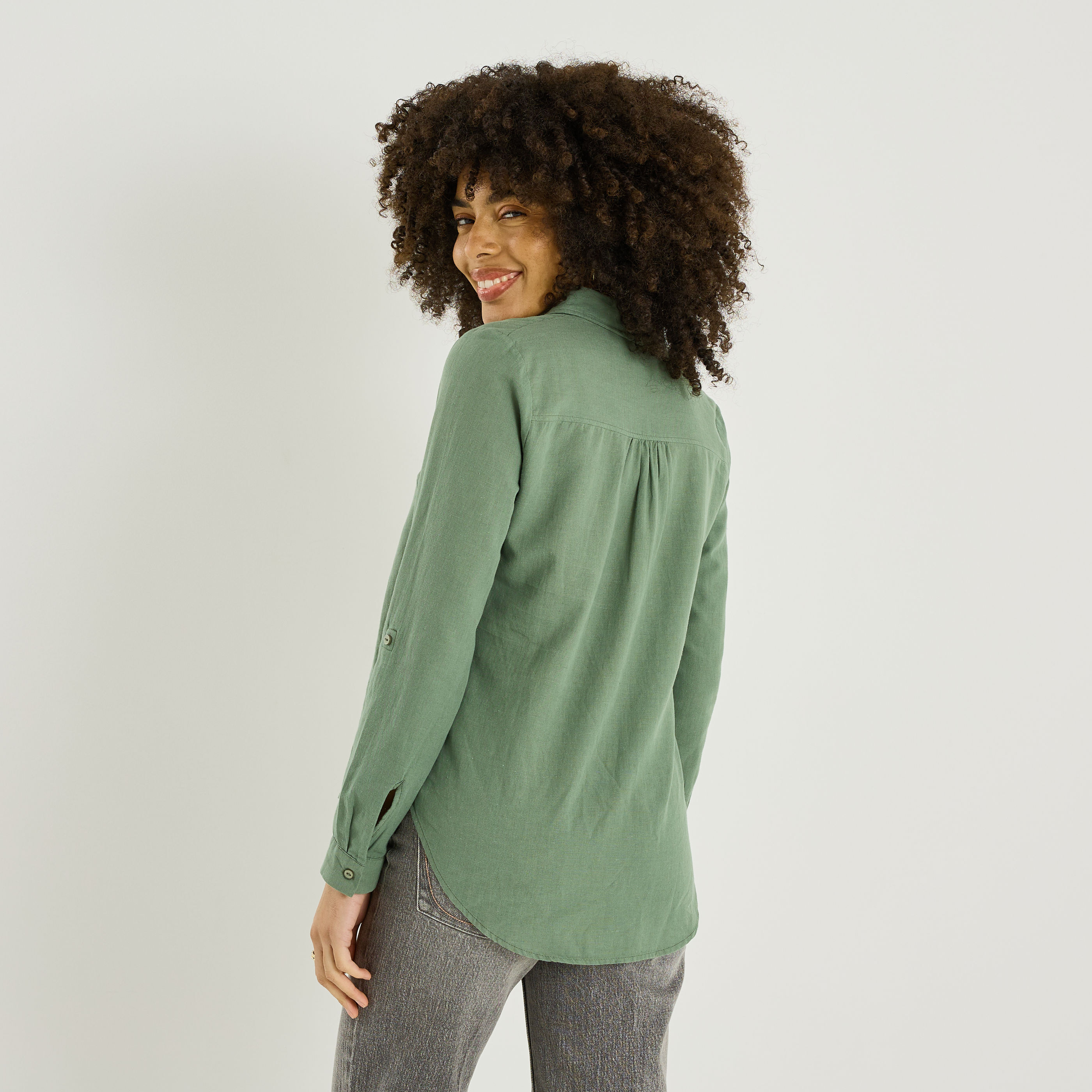 Vareuse unie en lin m&eacute;lang&eacute; femme