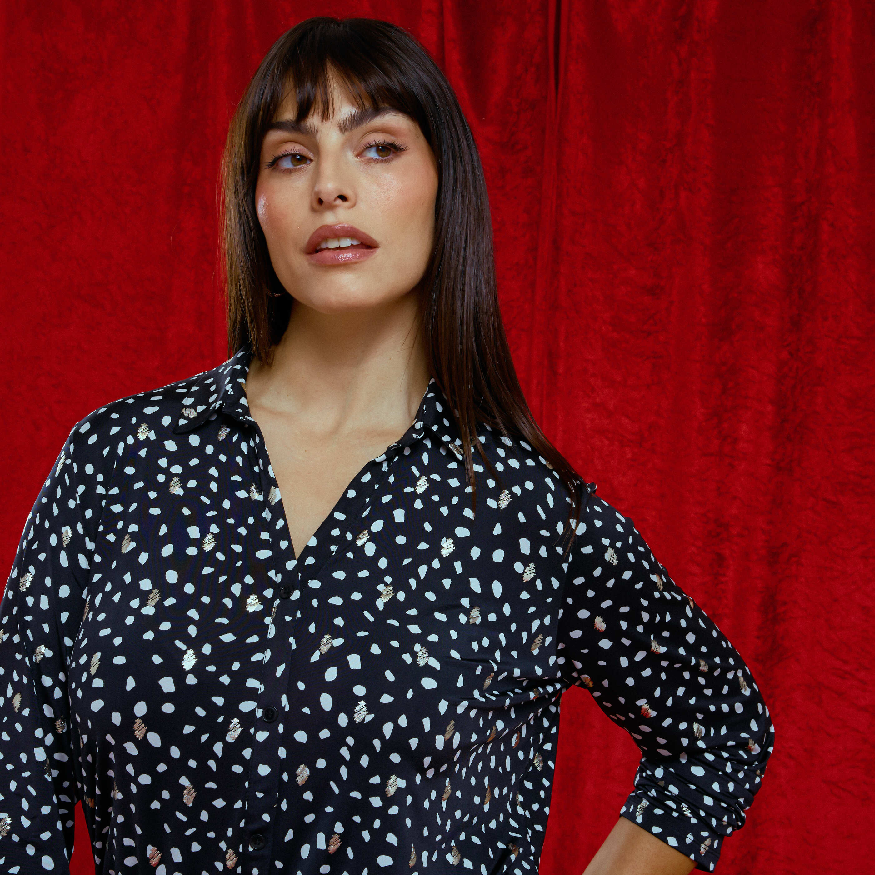 Chemise en maille imprim&eacute;e femme