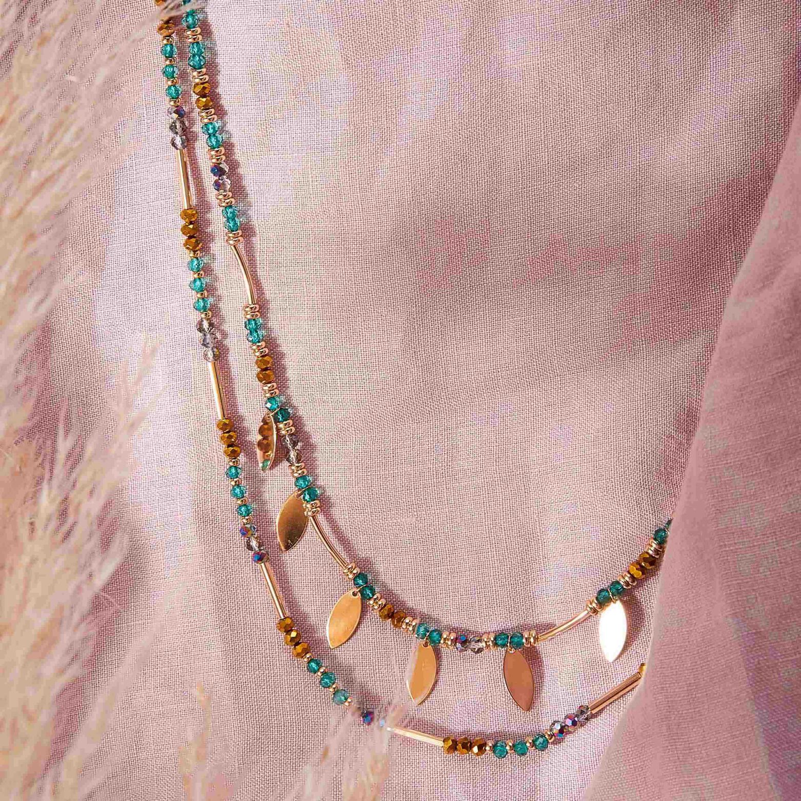 Collier 2 rangs pierres facettées