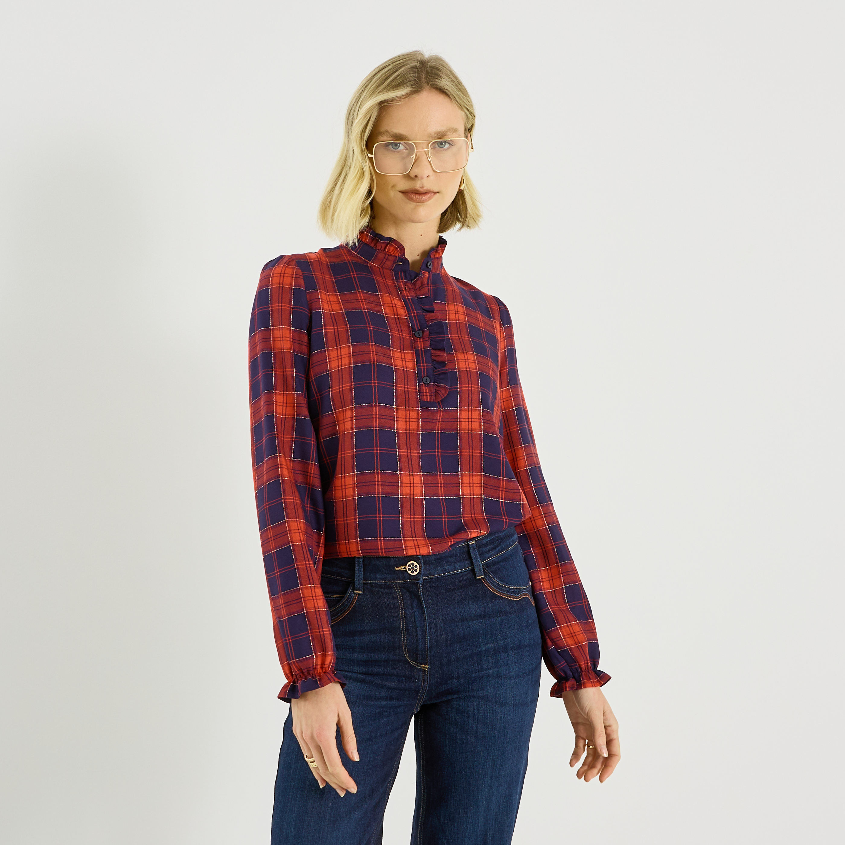Blouse &agrave; carreaux femme