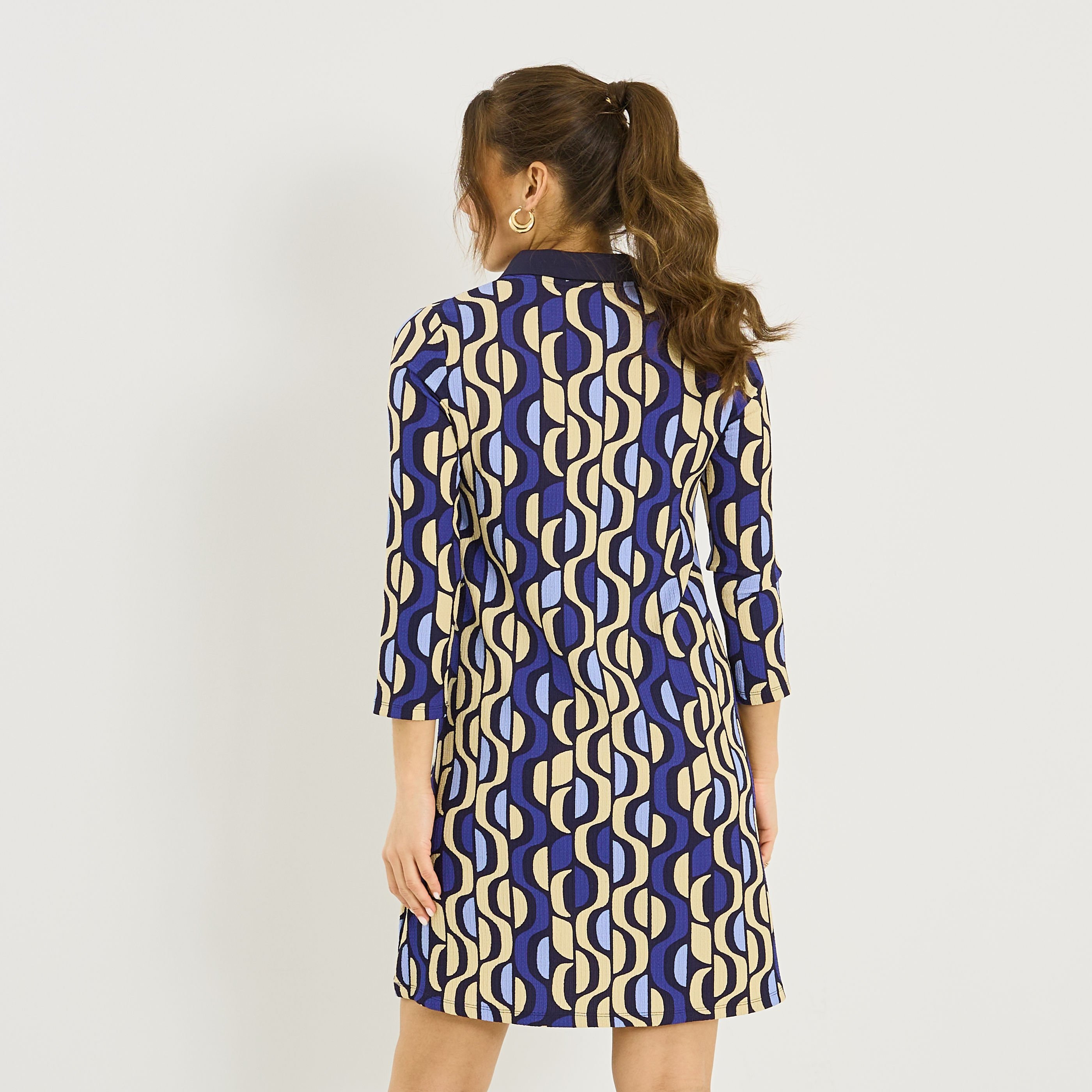 Robe courte en maille imprim&eacute;e 