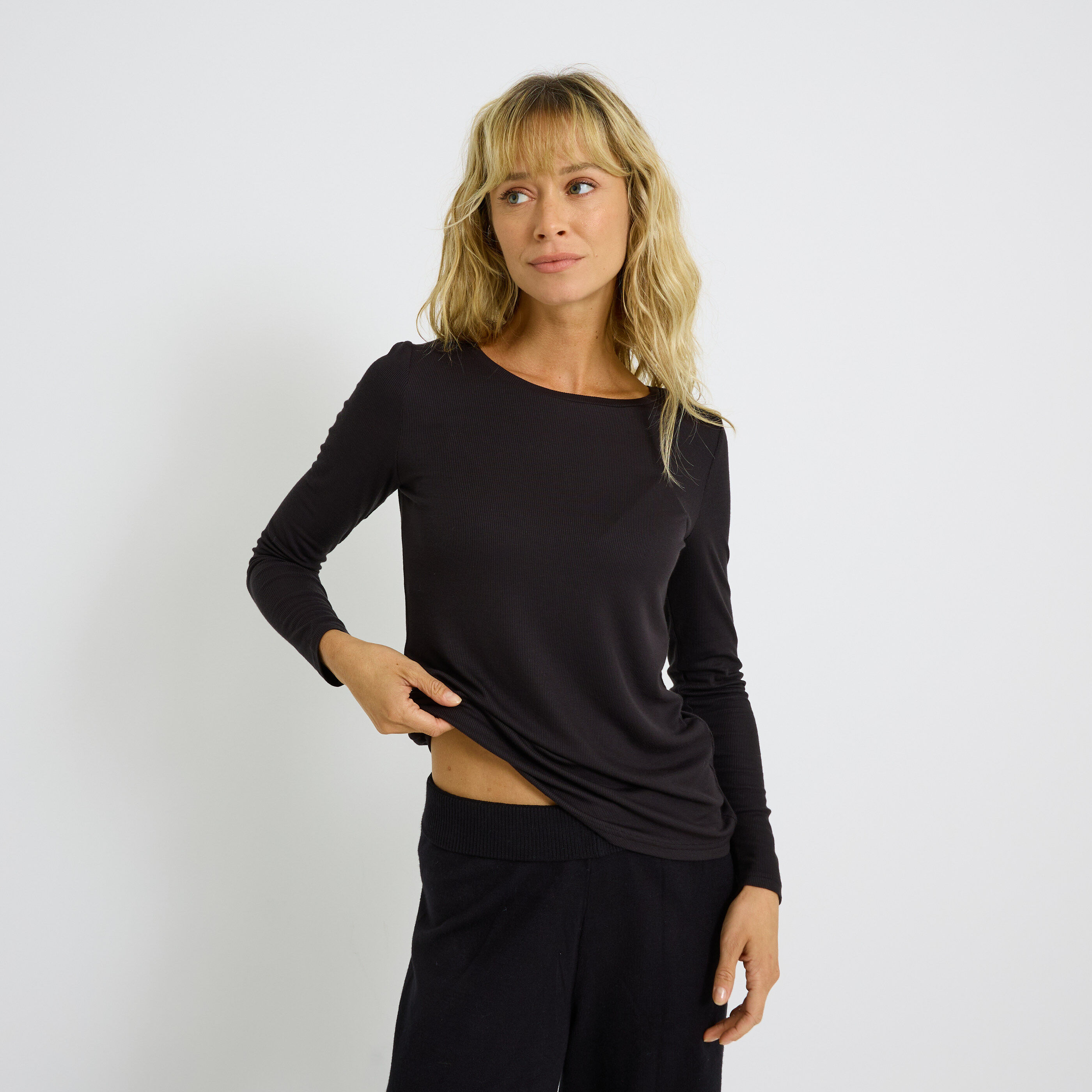 T-shirt manches longues col rond femme