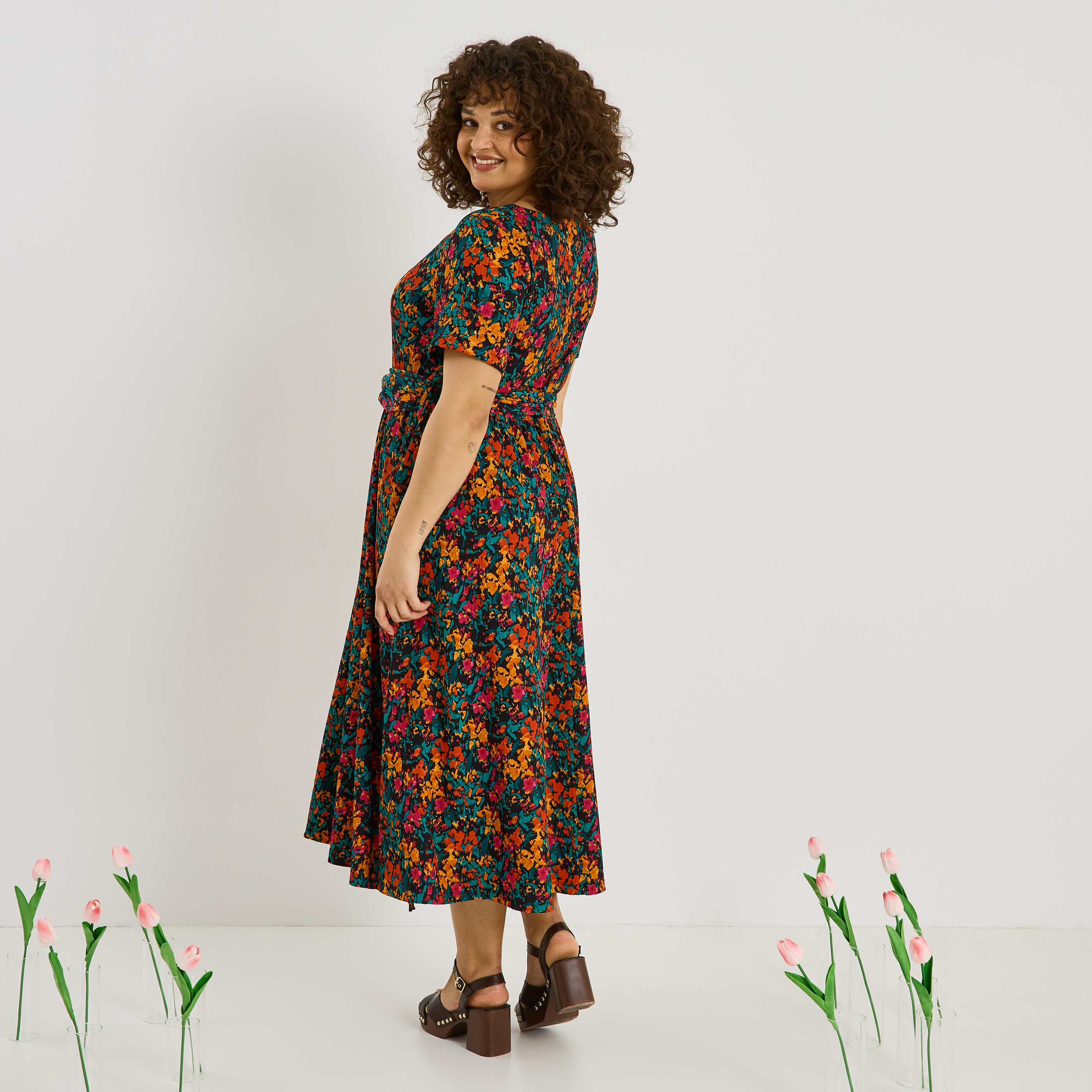 Robe longue en maille imprim&eacute;e